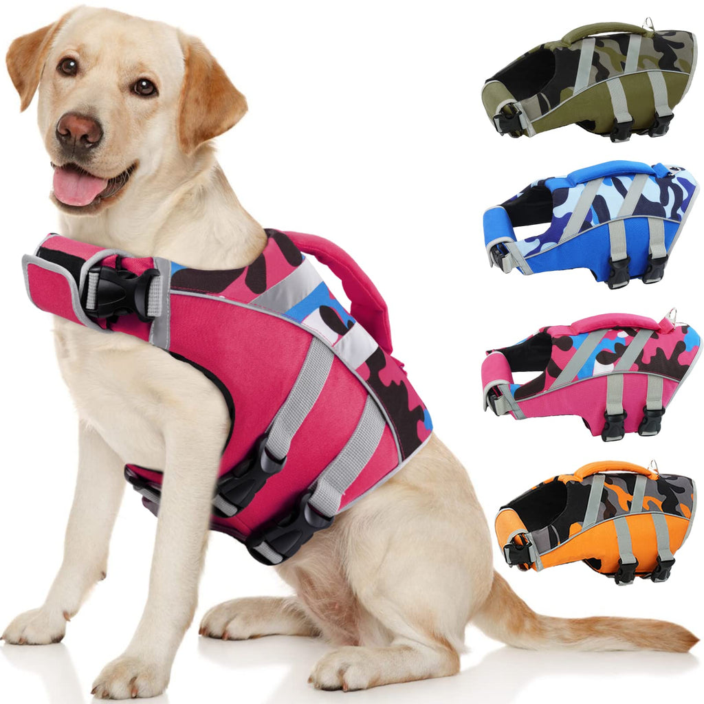 Dog Life Jacket with Reflective Stripes - Adjustable High Visibility Vest, Ripstop Lifesaver, Pet Preserver with High Flotation Swimsuit