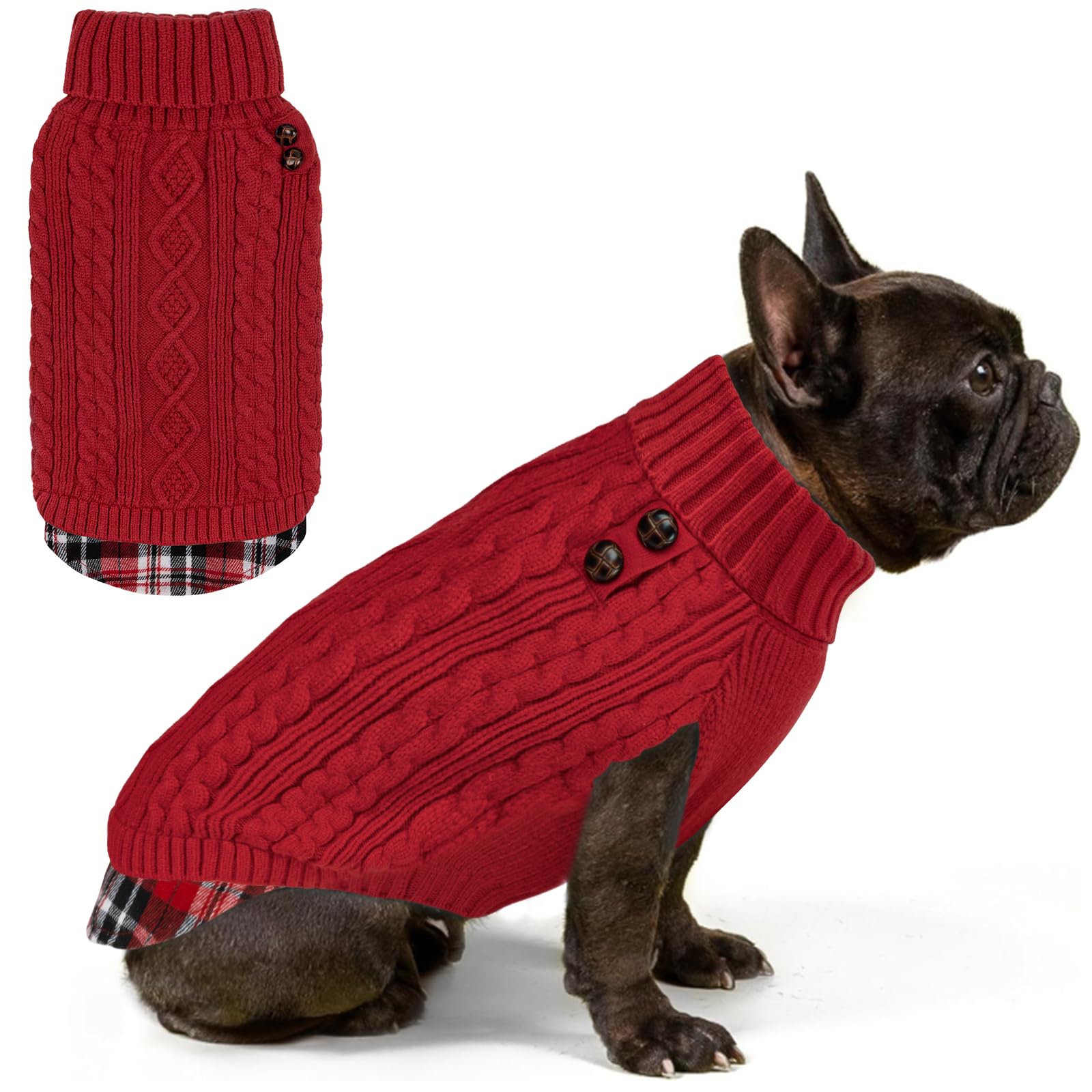 Premium Dog Sweater Soft Pullover Dog Sweaters for Small Dogs Male Stretchy Knitwear Cat Clothes Warm Turtleneck Small Dogs Sweater with Gingham Patchwork Comfy Pet Coat for Fall Winter Cold Weather