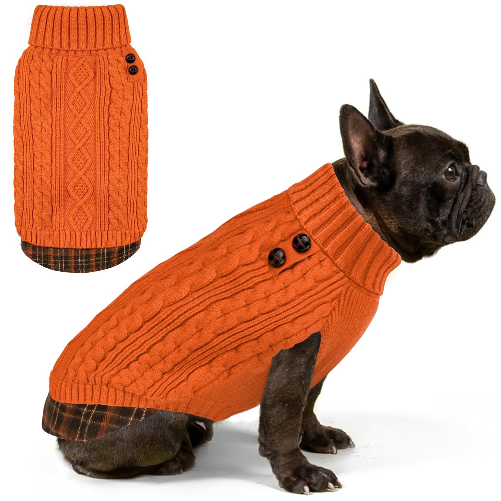 Premium Dog Sweater Soft Pullover Dog Sweaters for Small Dogs Male Stretchy Knitwear Cat Clothes Warm Turtleneck Small Dogs Sweater with Gingham Patchwork Comfy Pet Coat for Fall Winter Cold Weather