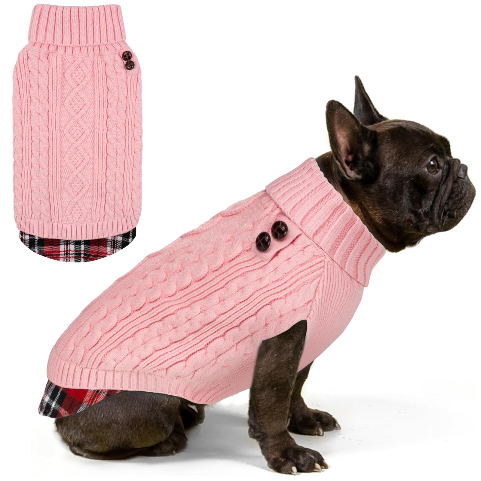 Premium Dog Sweater Soft Pullover Dog Sweaters for Small Dogs Male Stretchy Knitwear Cat Clothes Warm Turtleneck Small Dogs Sweater with Gingham Patchwork Comfy Pet Coat for Fall Winter Cold Weather