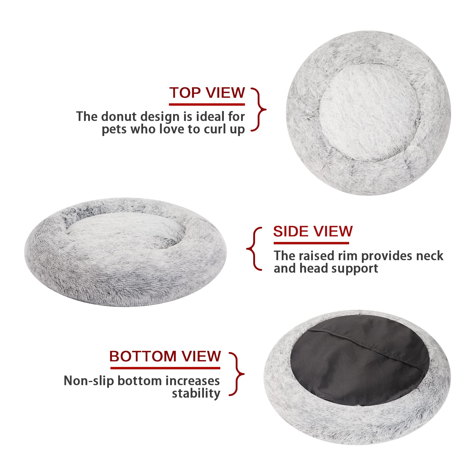 Calming Donut Dog Bed for Extra Large Dogs, Round Plush Bed with Non-Slip Bottom