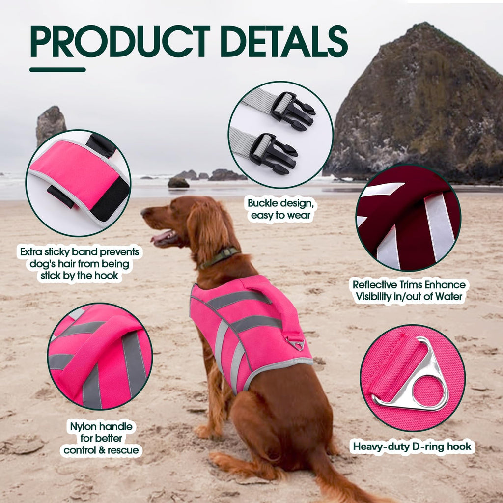 Dog Life Jacket with Reflective Stripes - Adjustable High Visibility Vest, Ripstop Lifesaver, Pet Preserver with High Flotation Swimsuit
