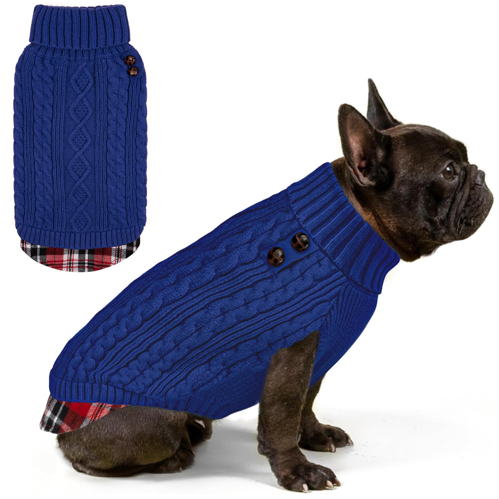 Premium Dog Sweater Soft Pullover Dog Sweaters for Small Dogs Male Stretchy Knitwear Cat Clothes Warm Turtleneck Small Dogs Sweater with Gingham Patchwork Comfy Pet Coat for Fall Winter Cold Weather