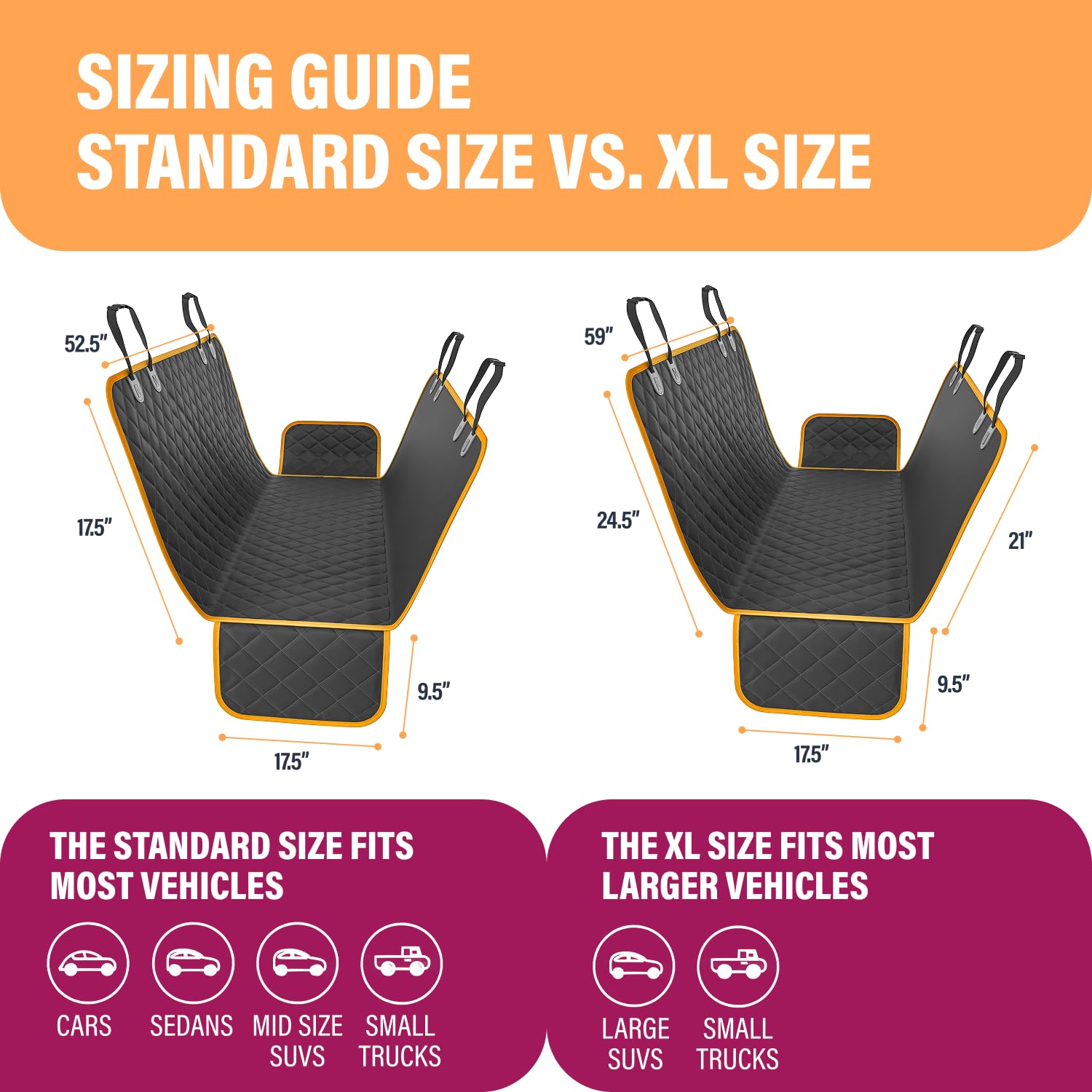 Standard Dog Car Hammock Back Seat Cover, Waterproof Backseat Cover Protector for Truck Bench Rear of Sedans or SUVs, Essential Pet Supplies Vacuum or Wipe Clean, Machine Washable