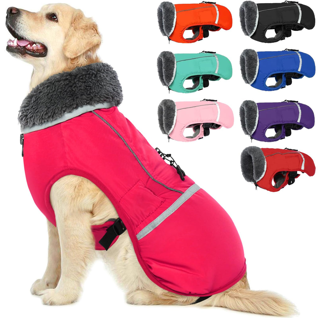 Premium Warm Dog Coat Reflective Dog Jacket, Waterproof Dog Winter Coat Turtleneck Dog Clothes for Cold Weather, Thick Fleece Dog Snowsuit Christmas Dog Vest Pet Apparel for Small Medium Large Dogs