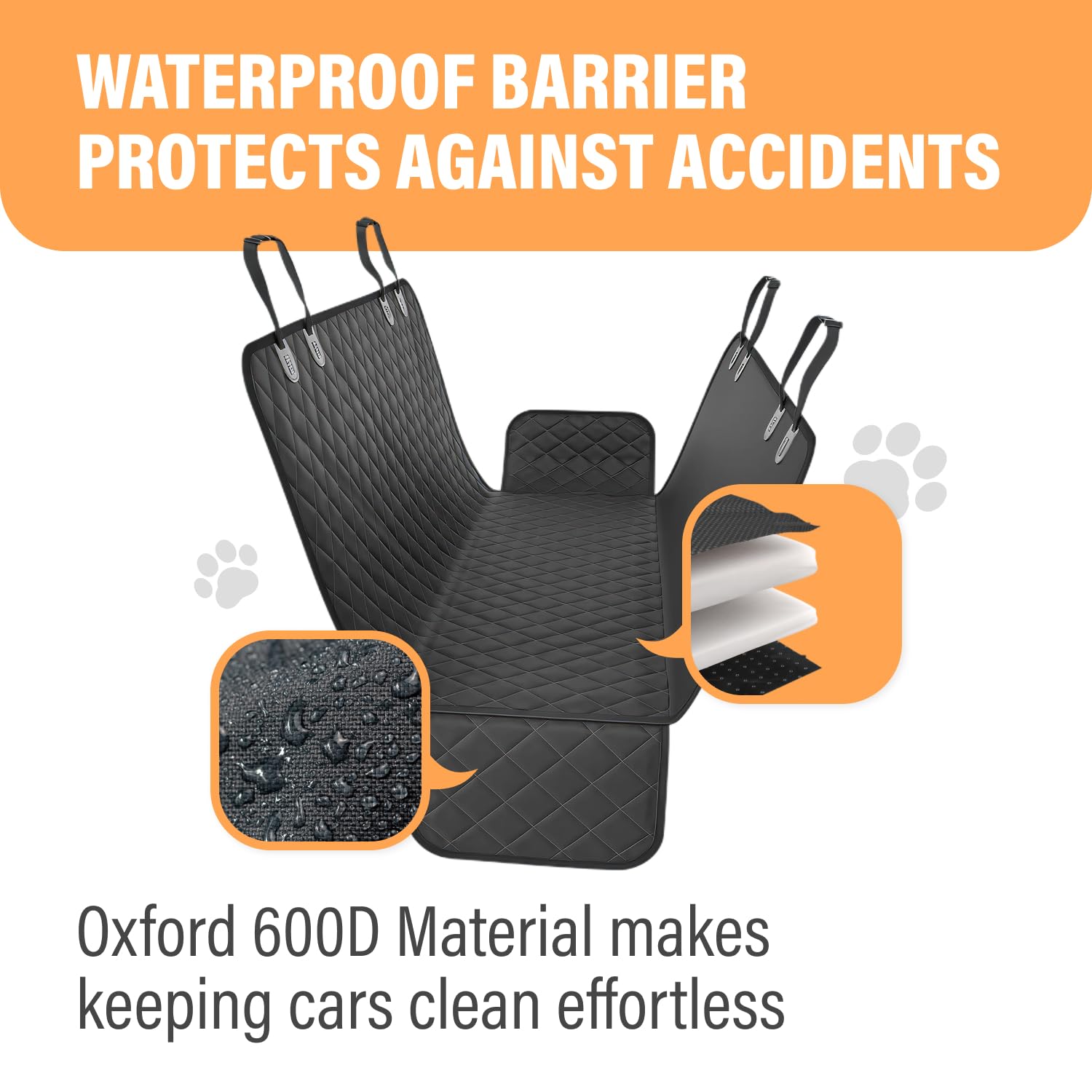 Standard Dog Car Hammock Back Seat Cover, Waterproof Backseat Cover Protector for Truck Bench Rear of Sedans or SUVs, Essential Pet Supplies Vacuum or Wipe Clean, Machine Washable