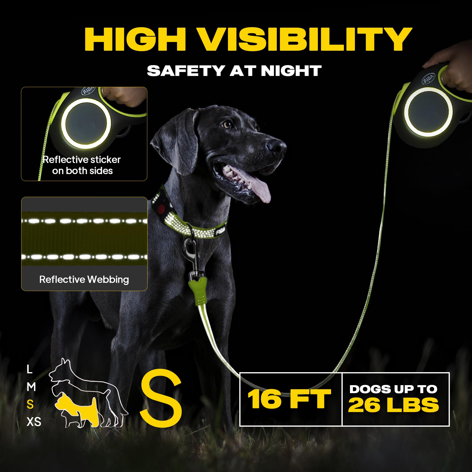 Retractable Dog Leash, 16 ft Dog Walking Leash for Small Dogs up to 26 lbs, 360° Tangle Free, Black