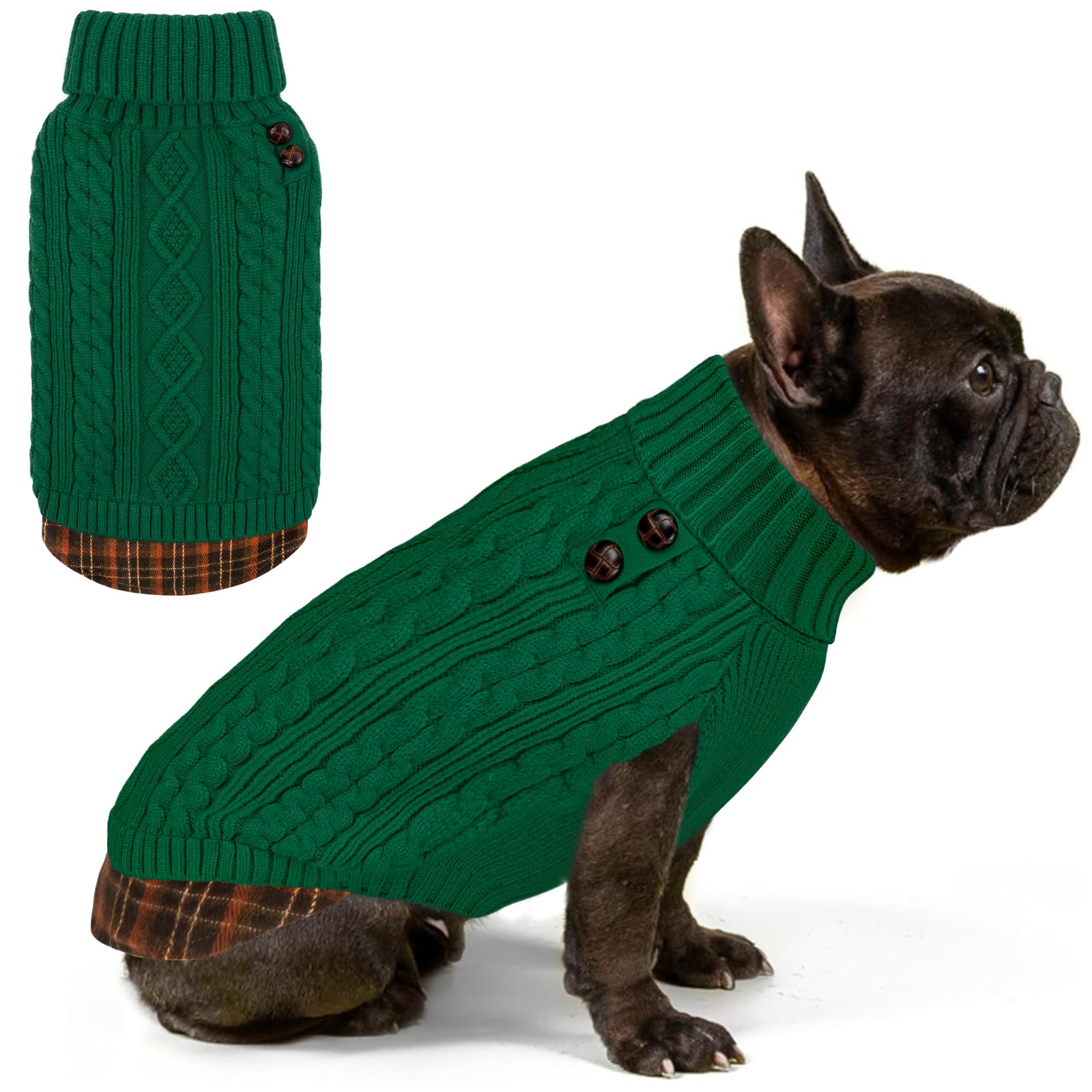 Premium Dog Sweater Soft Pullover Dog Sweaters for Small Dogs Male Stretchy Knitwear Cat Clothes Warm Turtleneck Small Dogs Sweater with Gingham Patchwork Comfy Pet Coat for Fall Winter Cold Weather