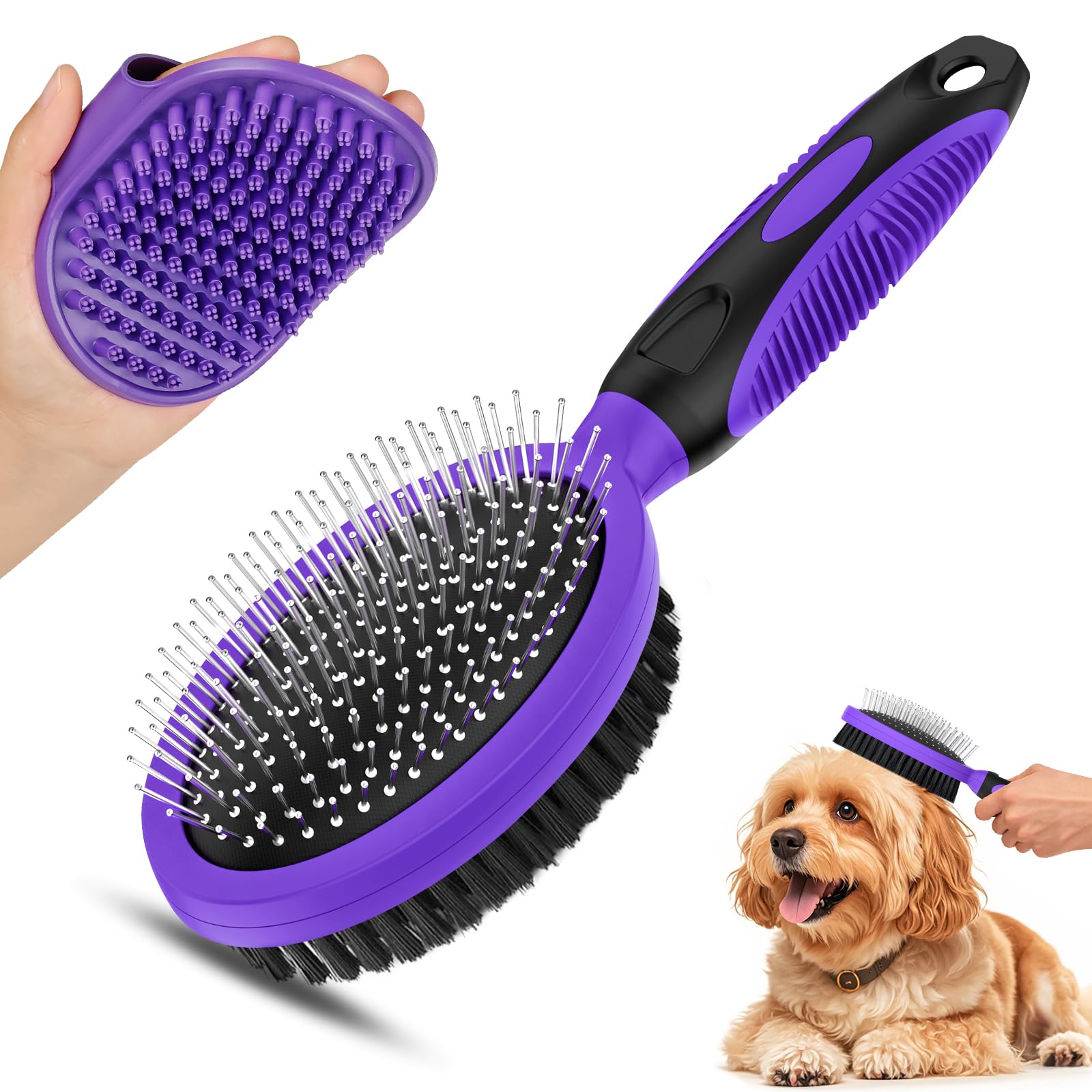 2PCS Pet Grooming Tools - Double-Sided Brush for Shedding and Bathing, Suitable for Short/Long Haired Dogs Cats and Horses, Deshedding Dog Brush, Mane & Tail Combs for Horses - Pet Supplies (Blue)