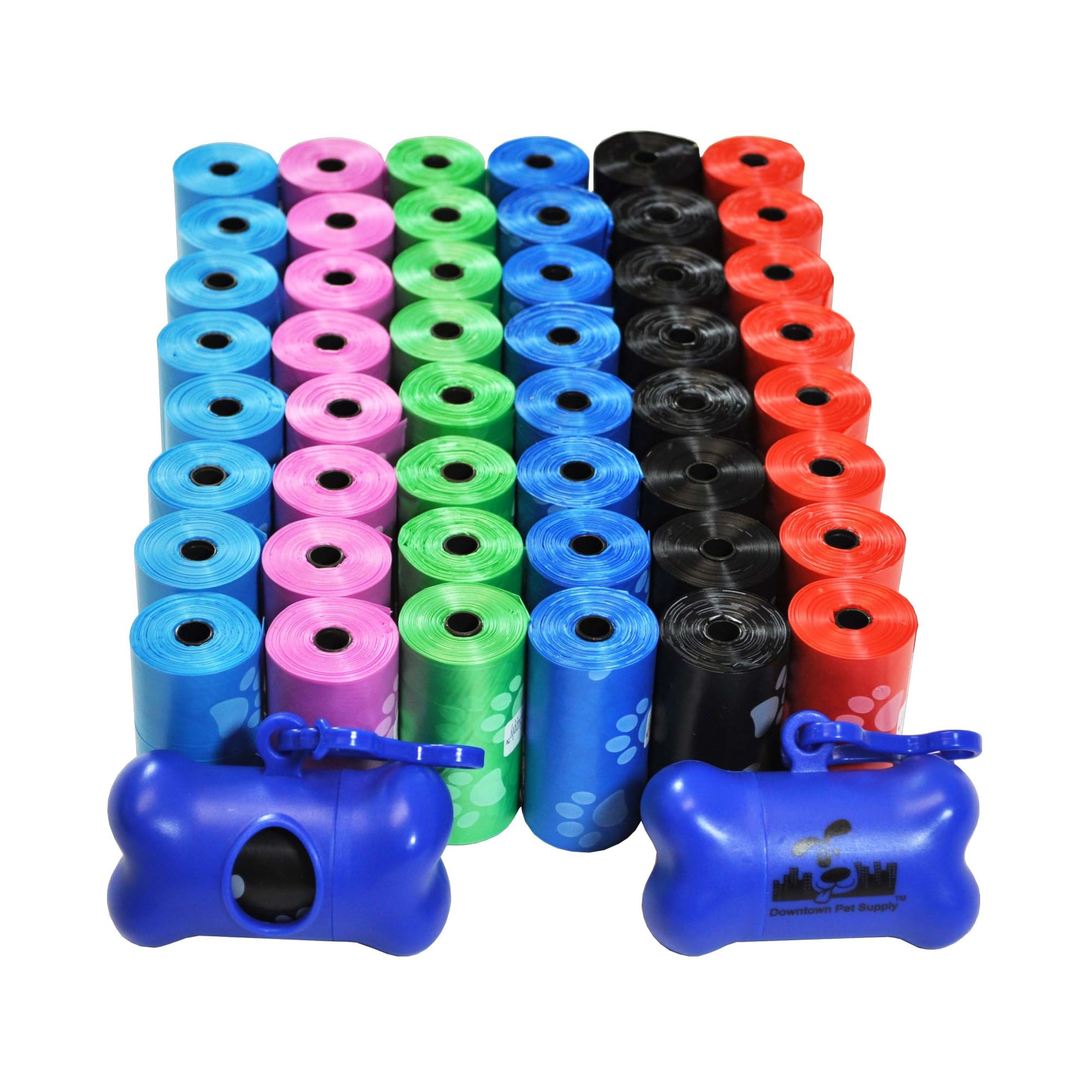 Poop Bags for Dogs with Dispenser, 500 Count - Leak-Proof Dog Waste Bags and Bone-Shaped Dog Poop Bags Holder for Leash - Rainbow with Paw Prints, 12.5" x 8.5"