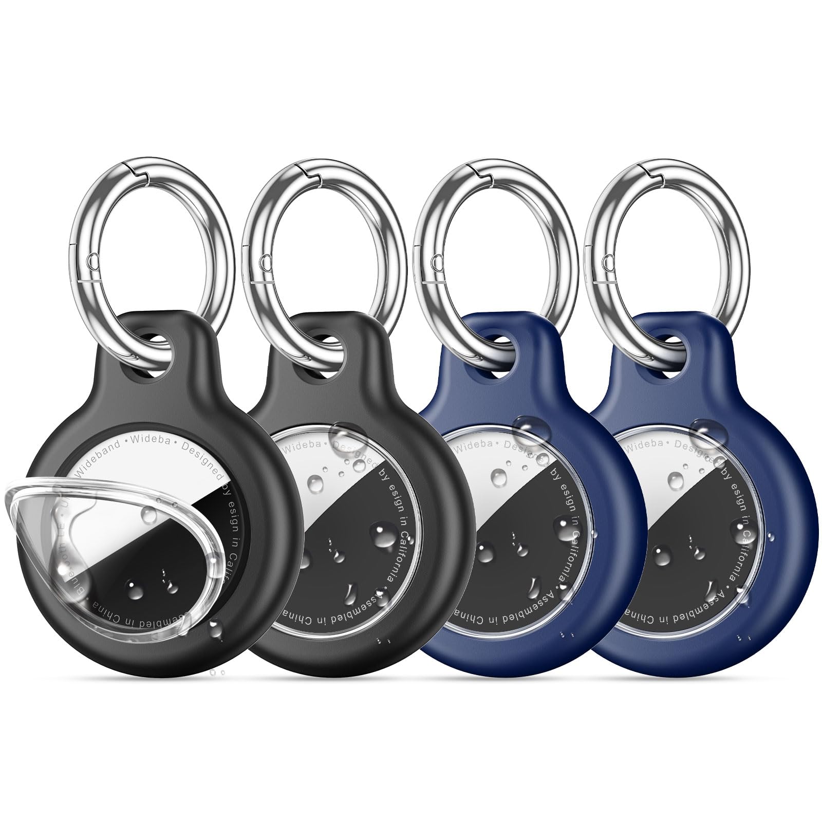 4 Pack IPX8 Waterproof Airtag Holder airtag Keychain for Apple AirTags with Air Tag Keychain,Silicone GPS Cover+TPU Clear Waterproof Cover Air-Tag Item Finders Case for Pets,Kids-Black/White/Red/Blue