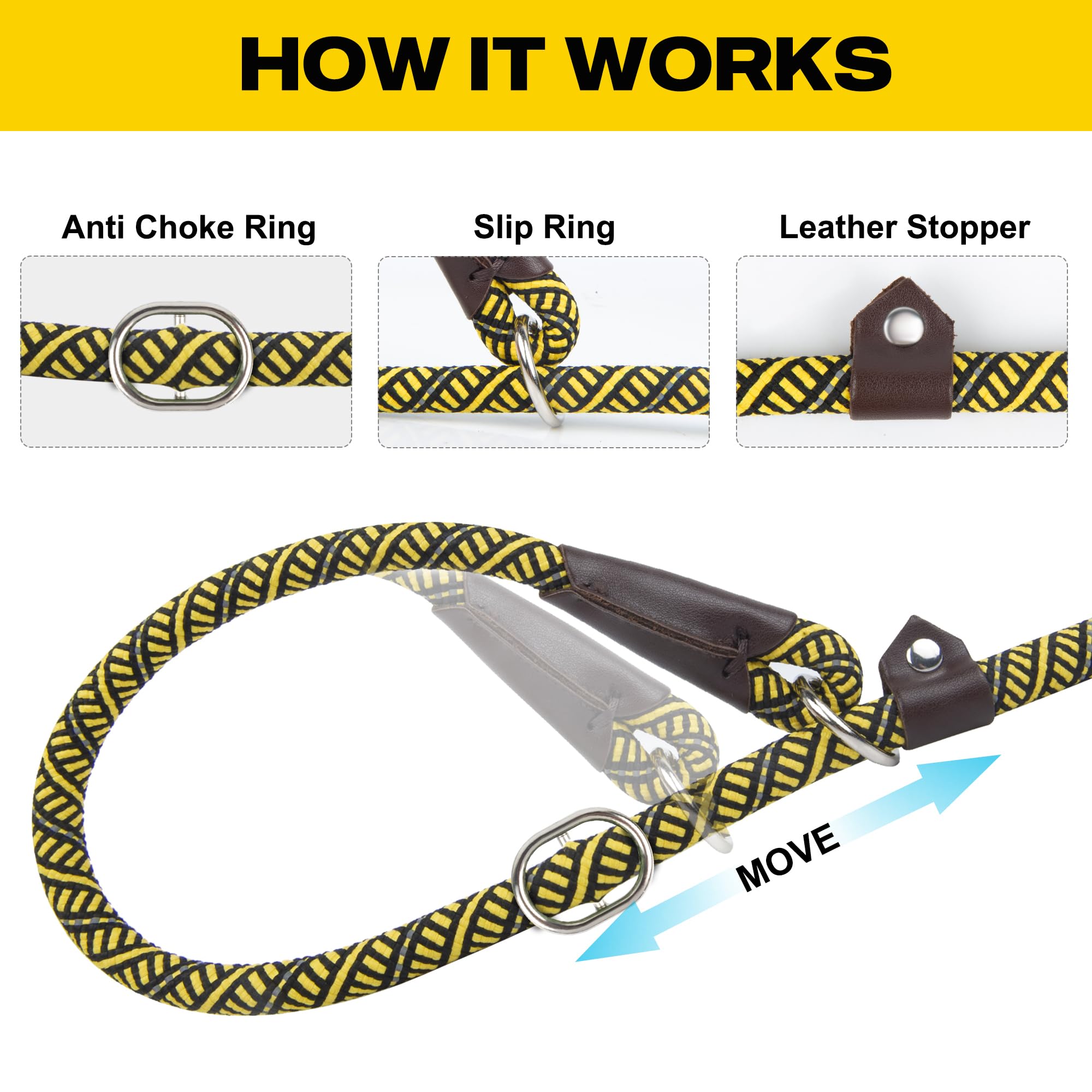 Durable Slip Lead Dog Leash, Heavy Duty Dog Loop Leashes, Comfortable Strong Rope Slip Leash for Large Medium Dogs, No Pull Pet Training Lead with Highly Reflective