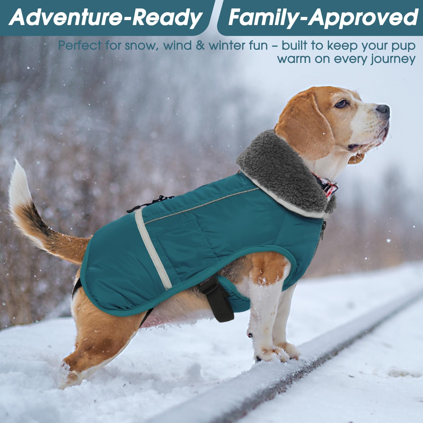 Premium Warm Dog Coat Reflective Dog Jacket, Waterproof Dog Winter Coat Turtleneck Dog Clothes for Cold Weather, Thick Fleece Dog Snowsuit Christmas Dog Vest Pet Apparel for Small Medium Large Dogs