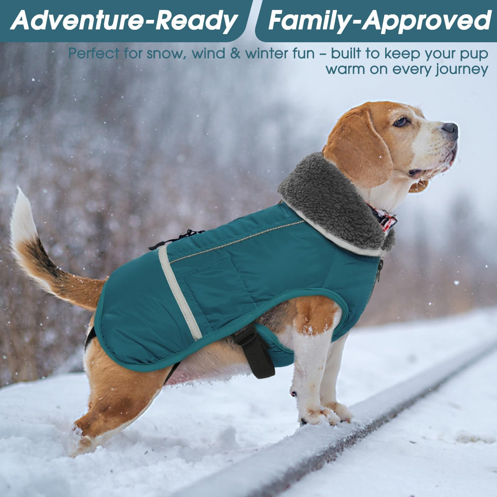 Premium Warm Dog Coat Reflective Dog Jacket, Waterproof Dog Winter Coat Turtleneck Dog Clothes for Cold Weather, Thick Fleece Dog Snowsuit Christmas Dog Vest Pet Apparel for Small Medium Large Dogs