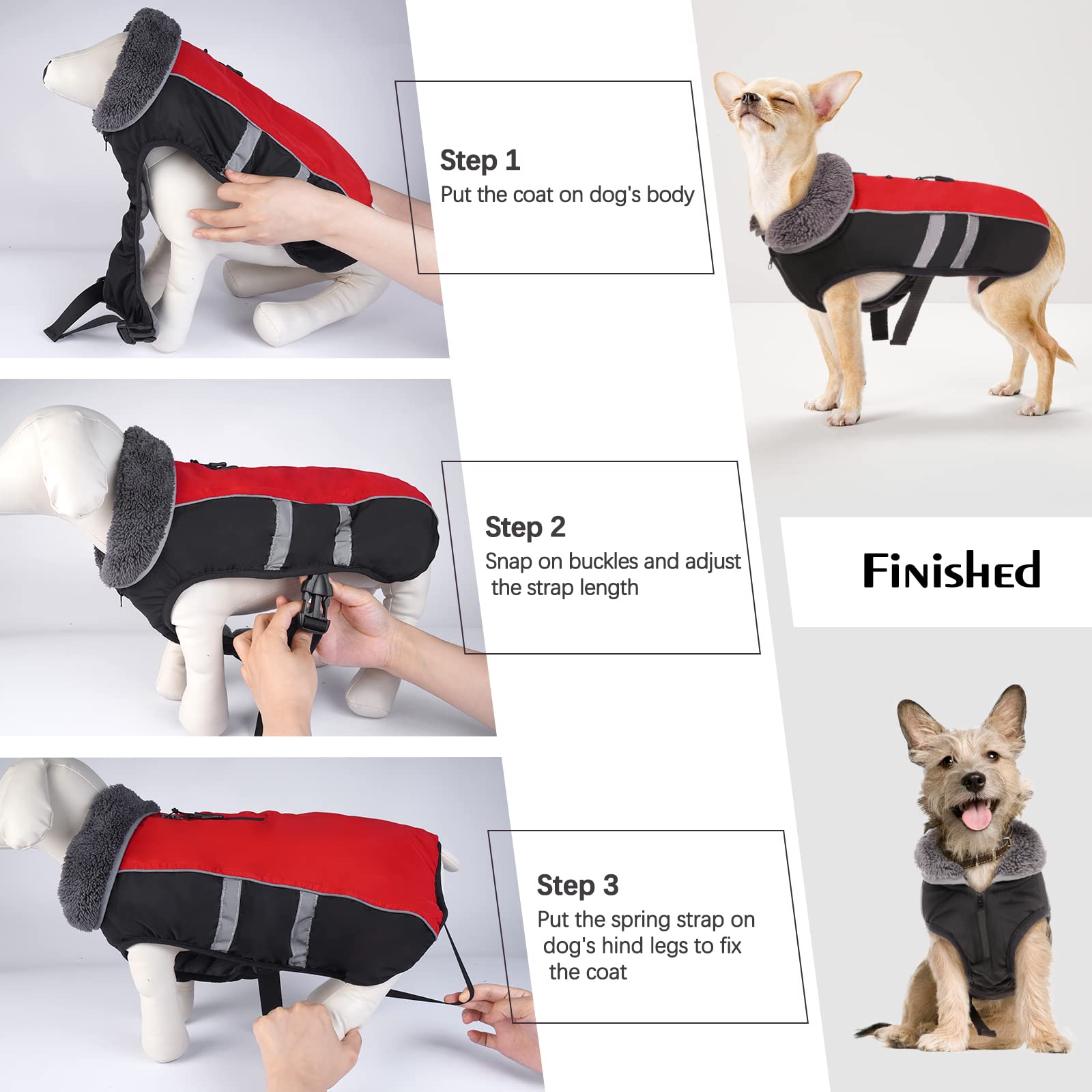 Premium Warm Dog Coat Reflective Dog Jacket, Waterproof Dog Winter Coat Turtleneck Dog Clothes for Cold Weather, Thick Fleece Dog Snowsuit Christmas Dog Vest Pet Apparel for Small Medium Large Dogs