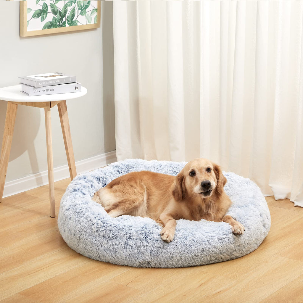 Calming Donut Dog Bed for Extra Large Dogs, Round Plush Bed with Non-Slip Bottom