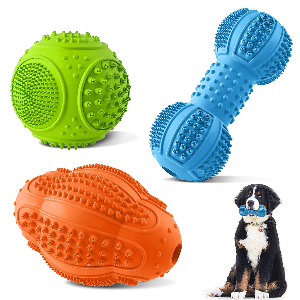 Dog Chew Toys 3 Pack for Aggressive Chewers, Multifunctional Teeth Cleaning and Gum Massage, Tough Toys with Natural Rubber for Large and Medium Dog
