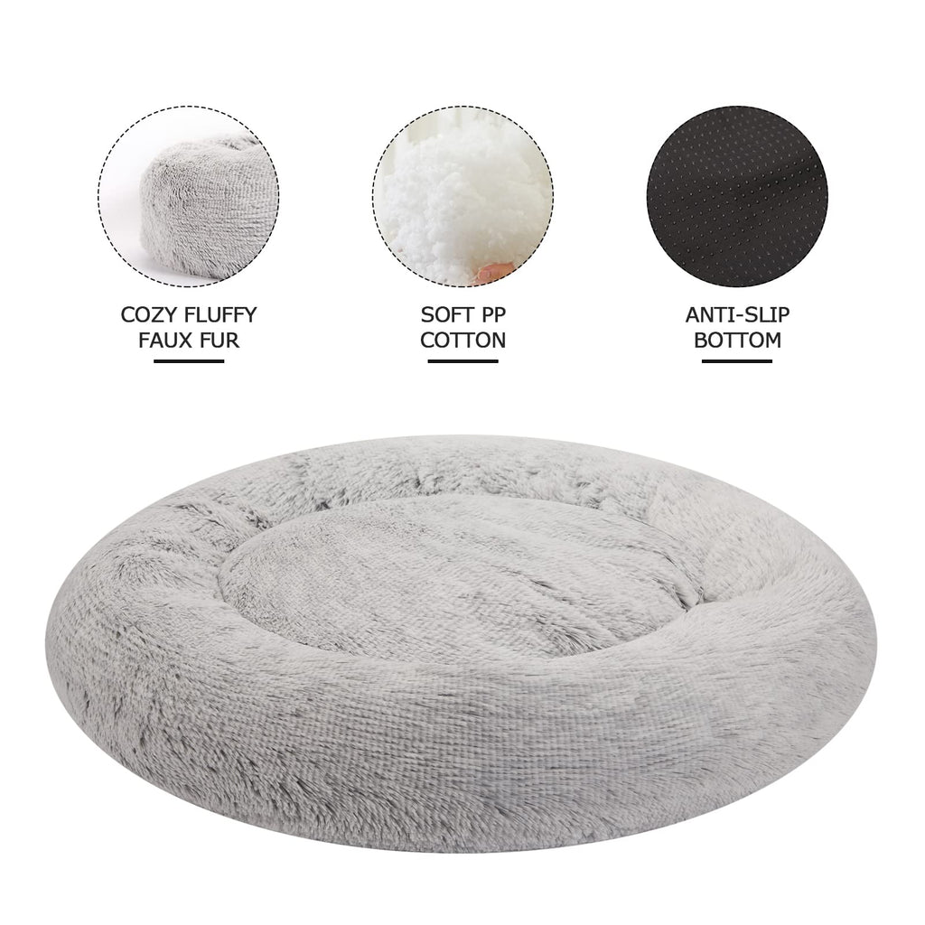 Calming Donut Dog Bed for Extra Large Dogs, Round Plush Bed with Non-Slip Bottom
