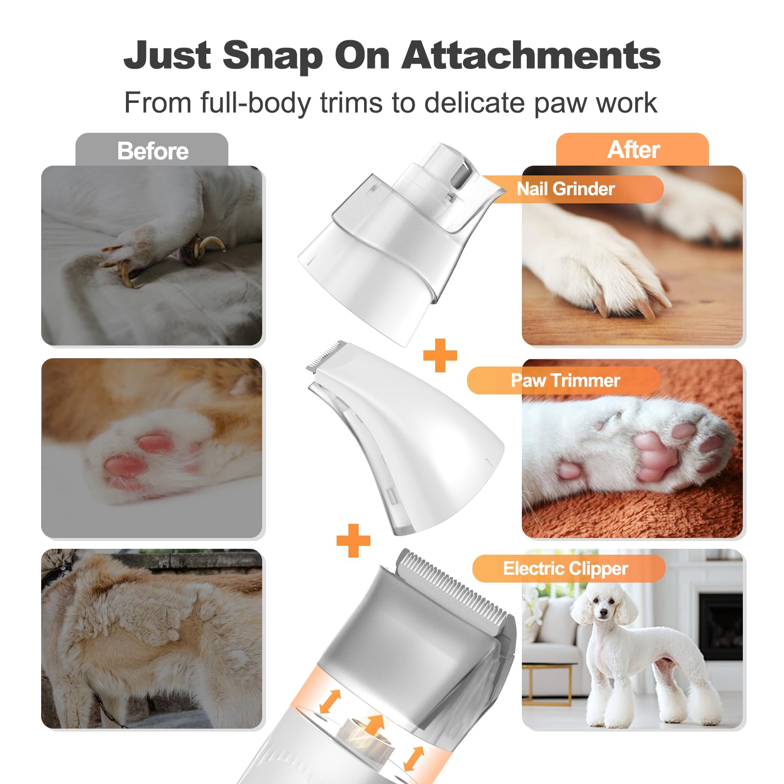 6-in-1 Dog Grooming Kit, Pet Grooming Vacuum for Shedding, Dog Hair Vacuum with Clipper Nail Trimmer Grinder, Pet Brush Groomer at Home, Low Noise Cats Hair Remover, 1.5L Dust Cup, White