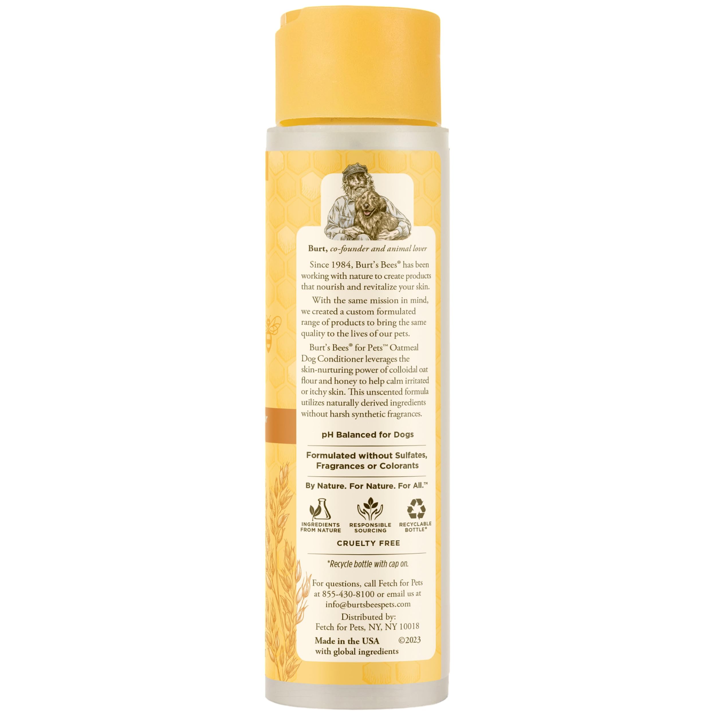 Burt's Bees for Pets Oatmeal Dog Conditioner with Colloidal Oat Flour & Honey - Soothing Relief Conditioner for Dogs, Gentle Dog Hair Conditioner for Oatmeal Bath, Grooming Supplies, 10 Fl Oz