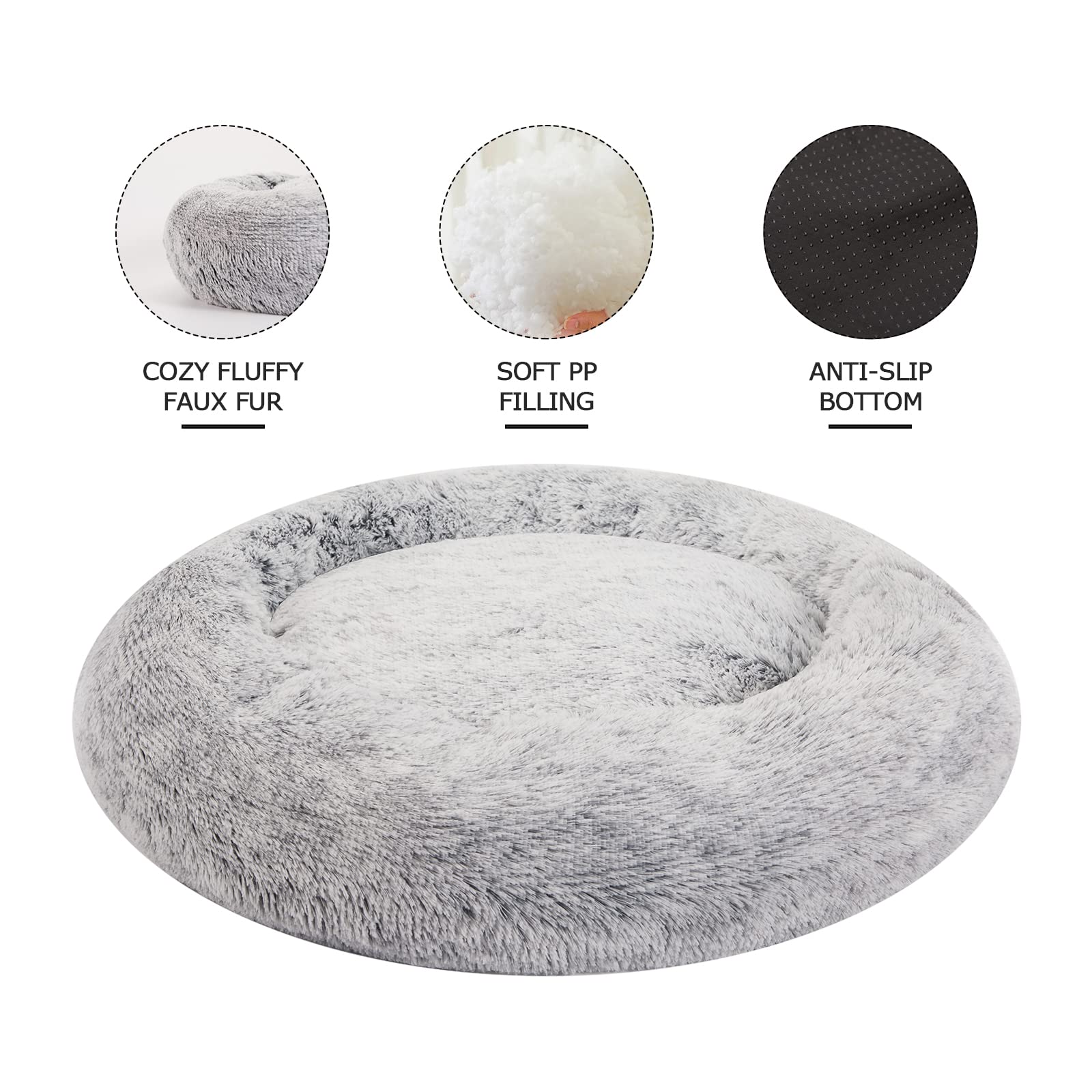 Calming Donut Dog Bed for Extra Large Dogs, Round Plush Bed with Non-Slip Bottom