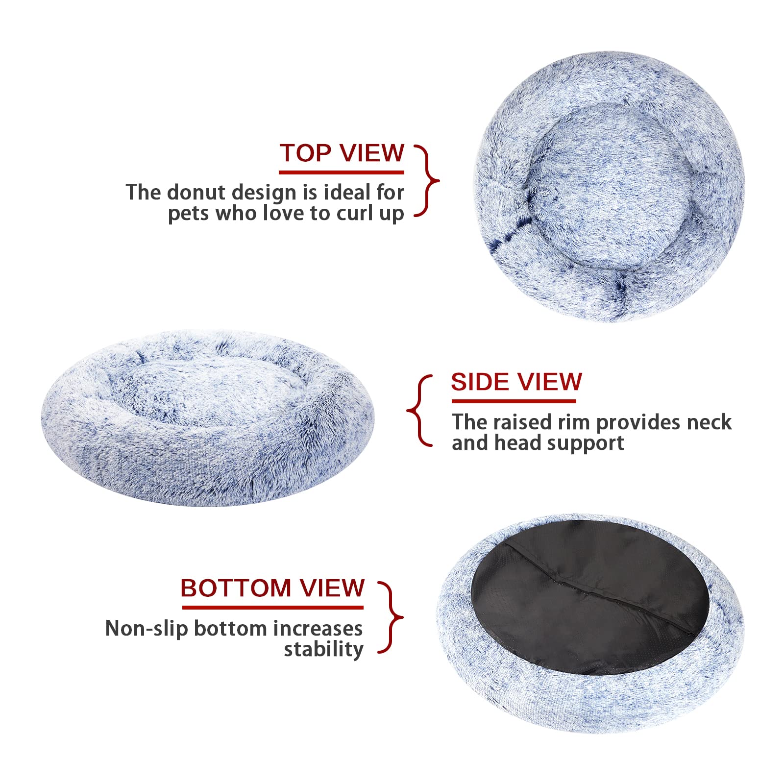 Calming Donut Dog Bed for Extra Large Dogs, Round Plush Bed with Non-Slip Bottom