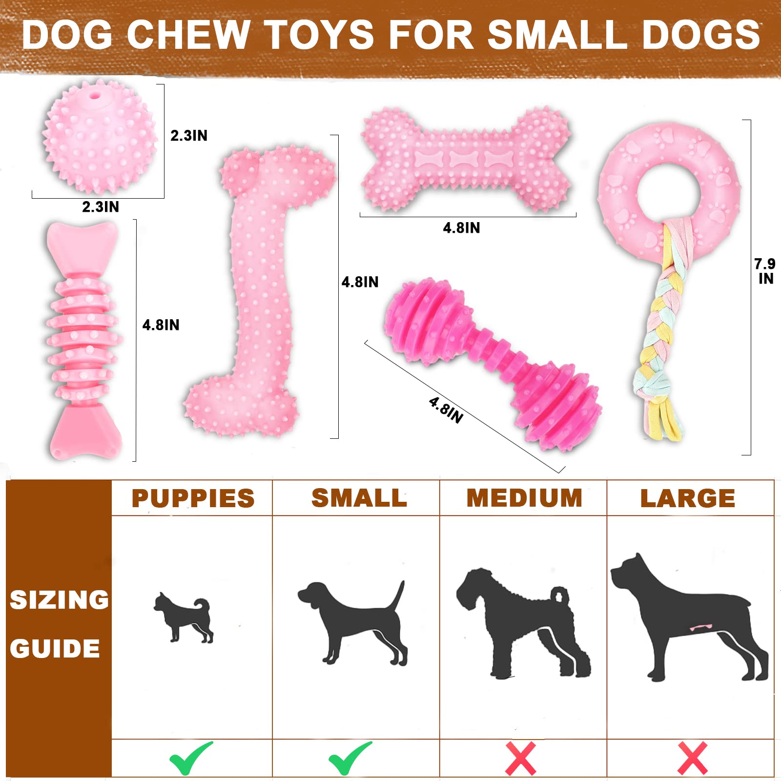6 Pack Red Dog Chew Toys, Small Dog Teething Toys, Dental Health & Interactive Play