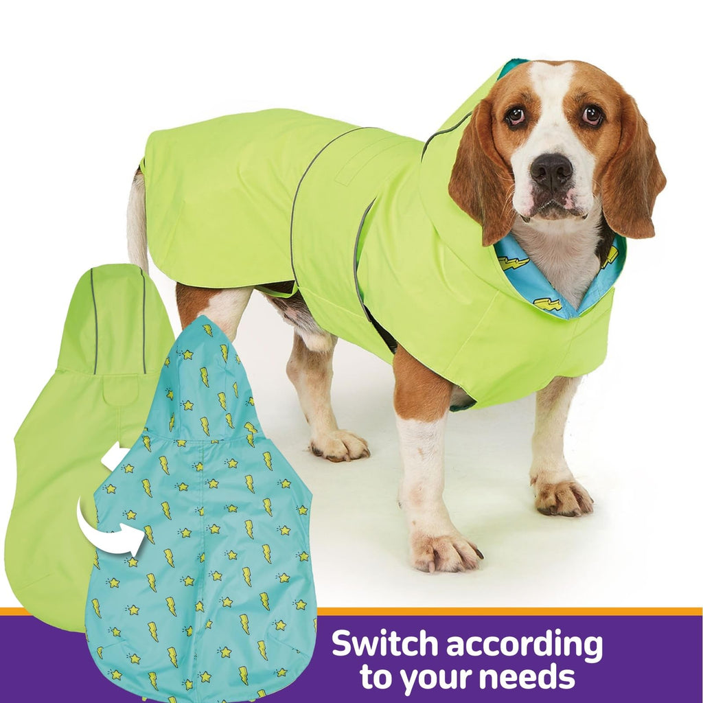 Dog Raincoat Reversible, Single Side Slicker Poncho Adjustable Waterproof Dog Rain Jacket with Leash Hole/Reflective Stripe Hooded Snowproof Windproof Clothes.