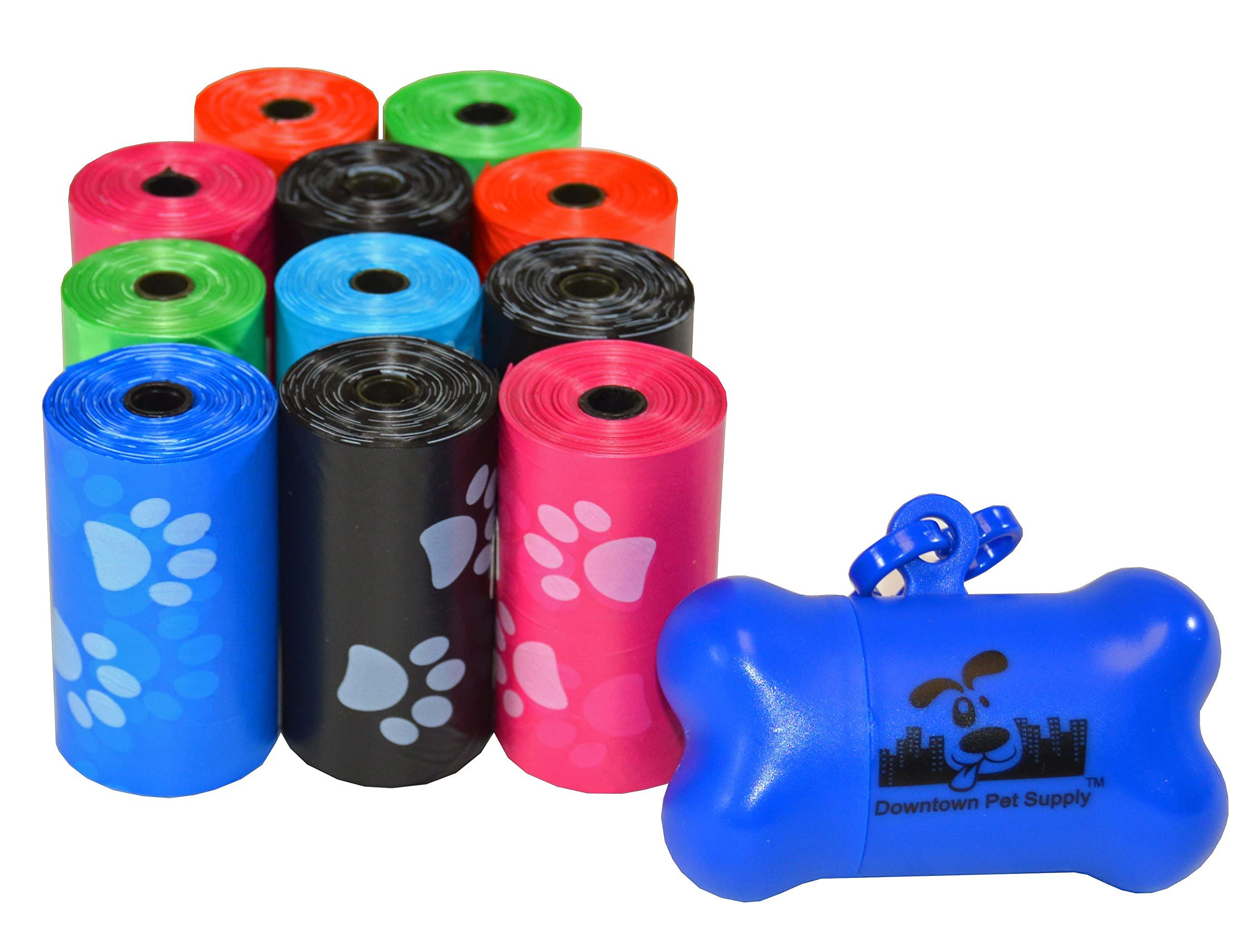 Poop Bags for Dogs with Dispenser, 500 Count - Leak-Proof Dog Waste Bags and Bone-Shaped Dog Poop Bags Holder for Leash - Rainbow with Paw Prints, 12.5" x 8.5"
