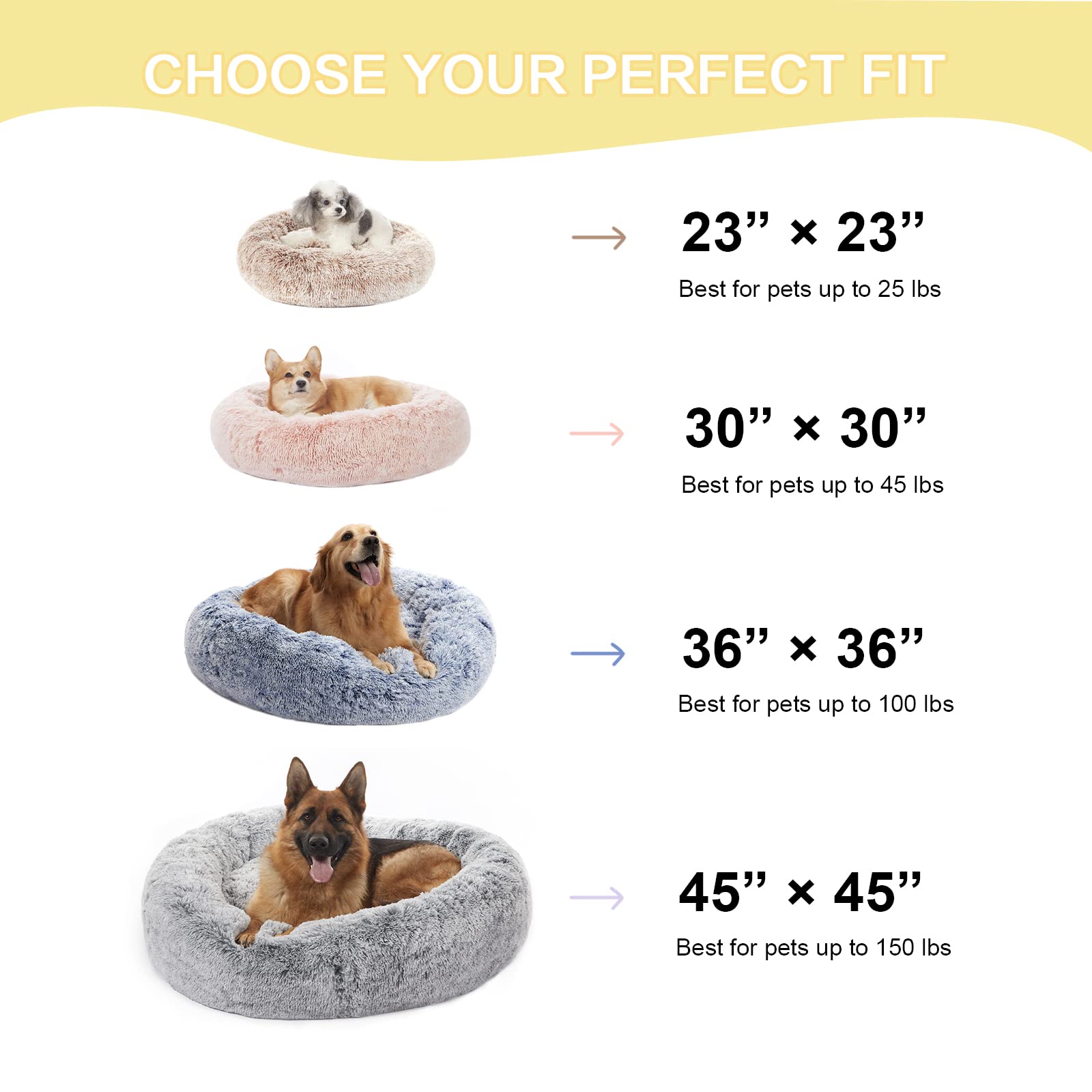 Calming Donut Dog Bed for Extra Large Dogs, Round Plush Bed with Non-Slip Bottom