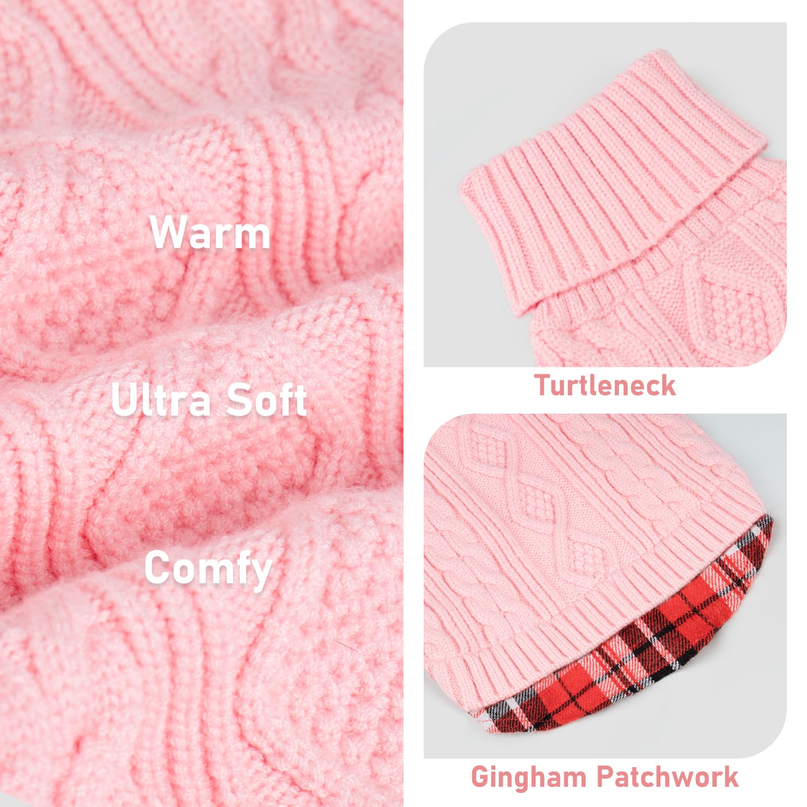 Premium Dog Sweater Soft Pullover Dog Sweaters for Small Dogs Male Stretchy Knitwear Cat Clothes Warm Turtleneck Small Dogs Sweater with Gingham Patchwork Comfy Pet Coat for Fall Winter Cold Weather