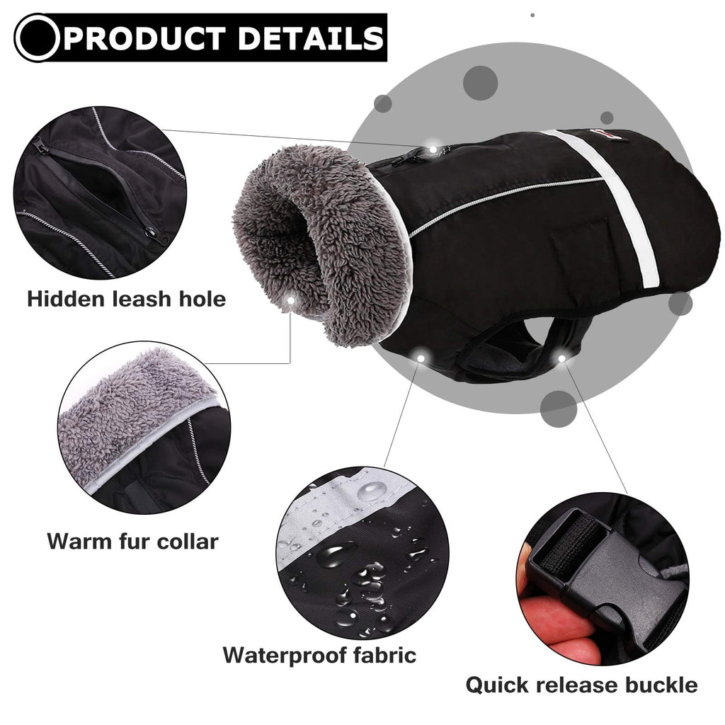 Premium Warm Dog Coat Reflective Dog Jacket, Waterproof Dog Winter Coat Turtleneck Dog Clothes for Cold Weather, Thick Fleece Dog Snowsuit Christmas Dog Vest Pet Apparel for Small Medium Large Dogs