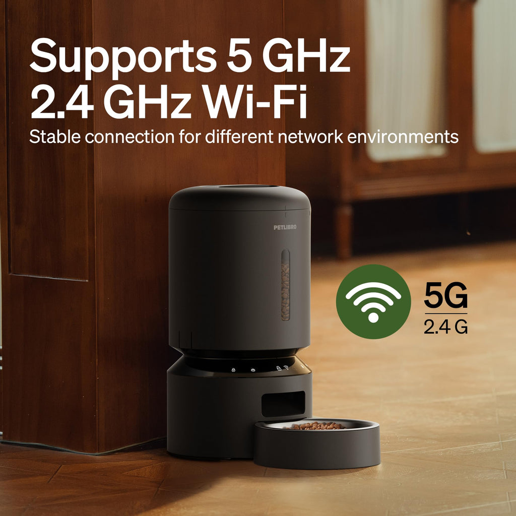 Automatic Dog or Cat Feeder, 5G WiFi Automatic Dog Food Dispenser with Freshness Preservation, 5L Timed Pet Feeder with Low Food Sensor, Up to 10 Meals Per Day,