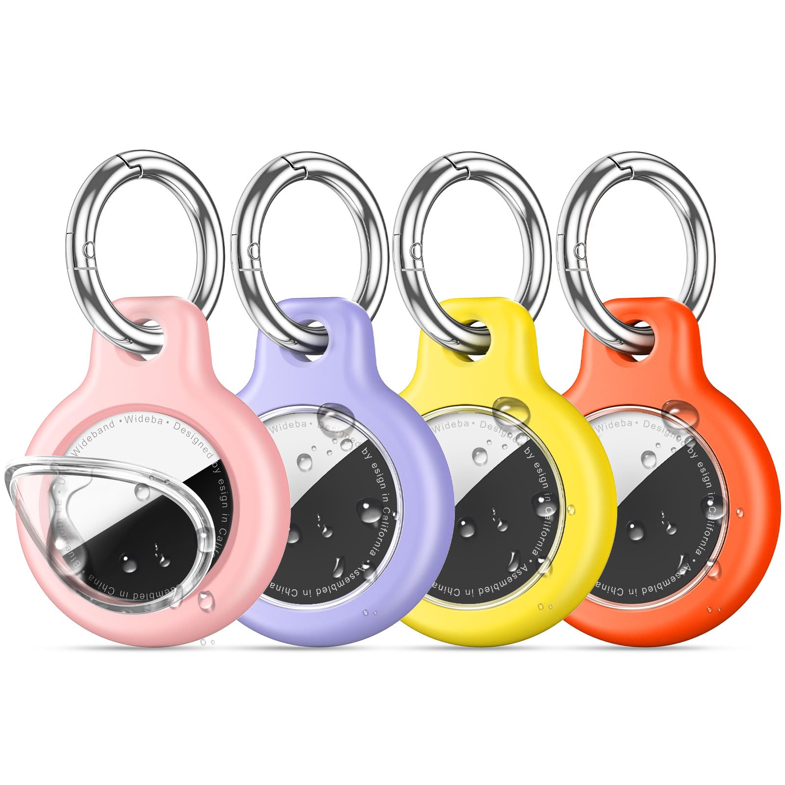 4 Pack IPX8 Waterproof Airtag Holder airtag Keychain for Apple AirTags with Air Tag Keychain,Silicone GPS Cover+TPU Clear Waterproof Cover Air-Tag Item Finders Case for Pets,Kids-Black/White/Red/Blue