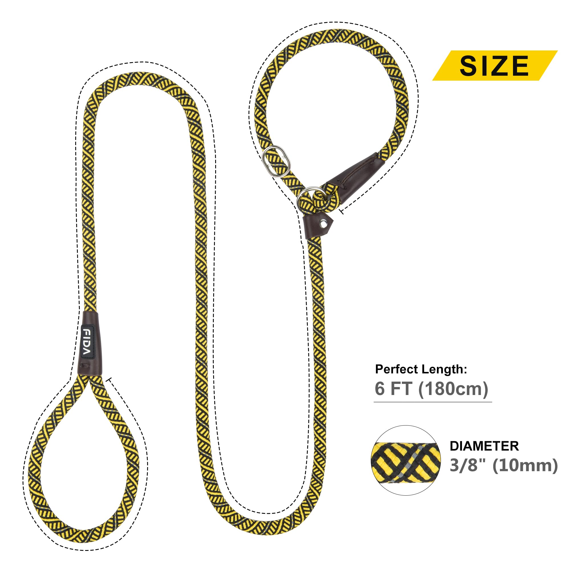 Durable Slip Lead Dog Leash, Heavy Duty Dog Loop Leashes, Comfortable Strong Rope Slip Leash for Large Medium Dogs, No Pull Pet Training Lead with Highly Reflective
