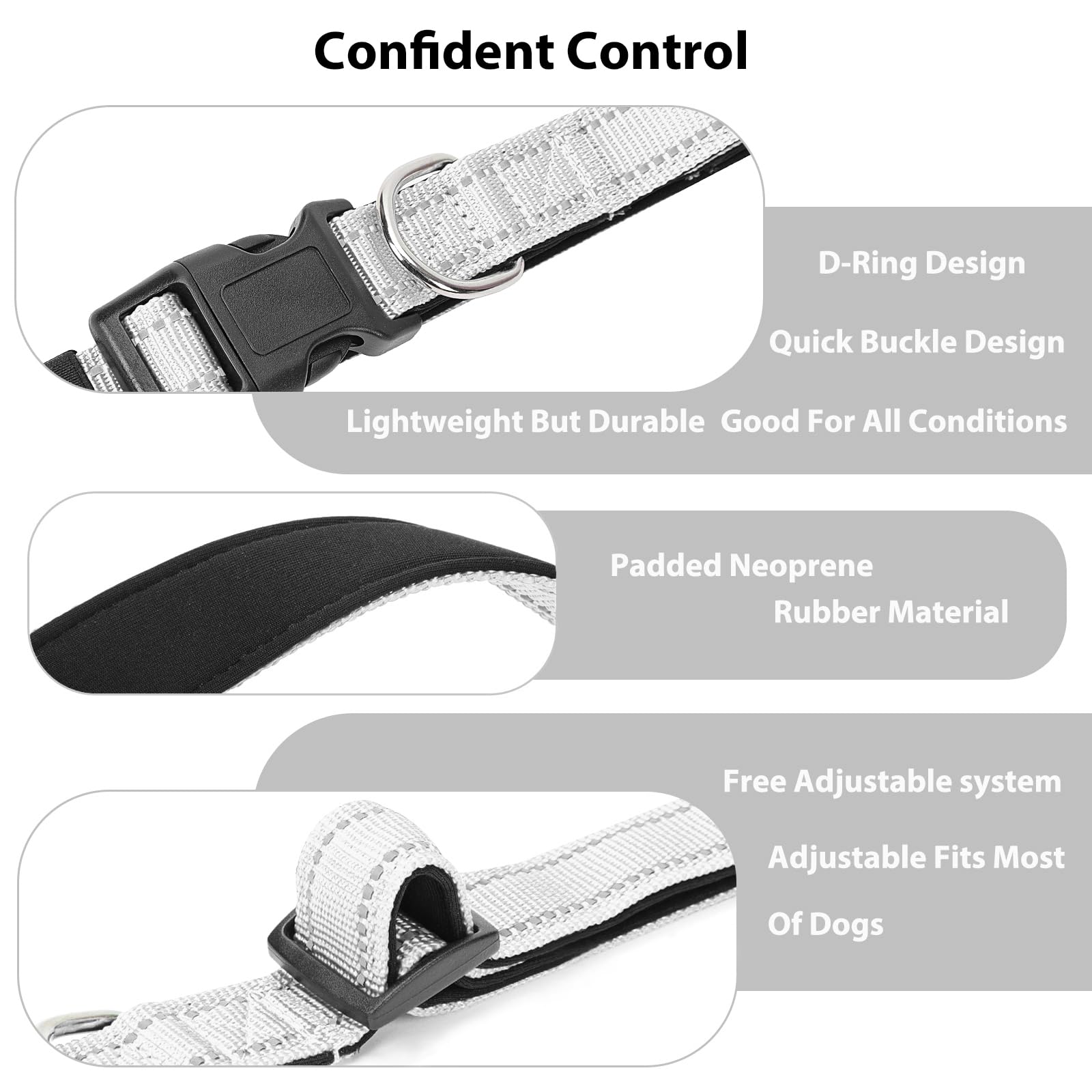 Reflective Dog Collar Padded with Soft Neoprene Breathable Quick Release Basic Dog Collars