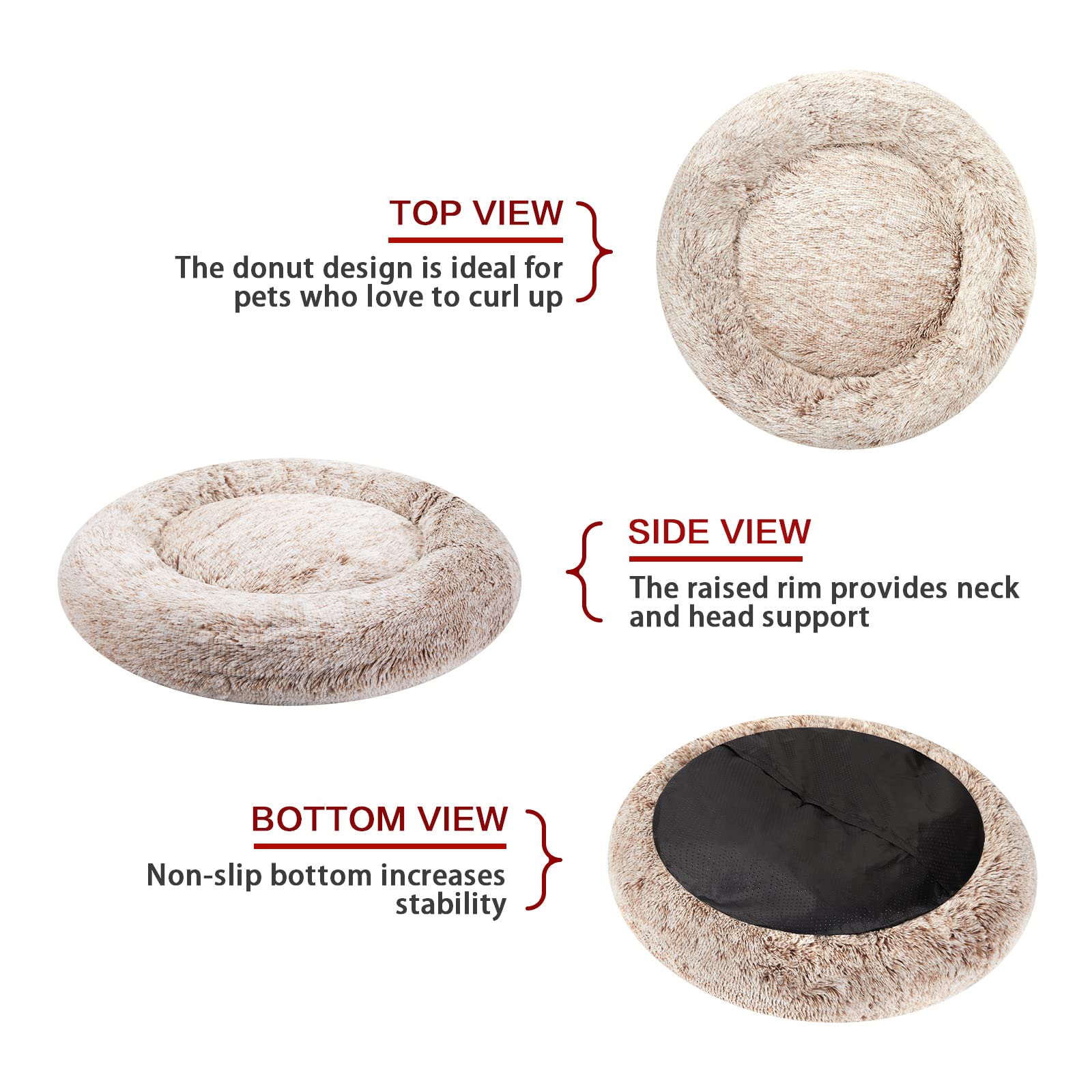 Calming Donut Dog Bed for Extra Large Dogs, Round Plush Bed with Non-Slip Bottom