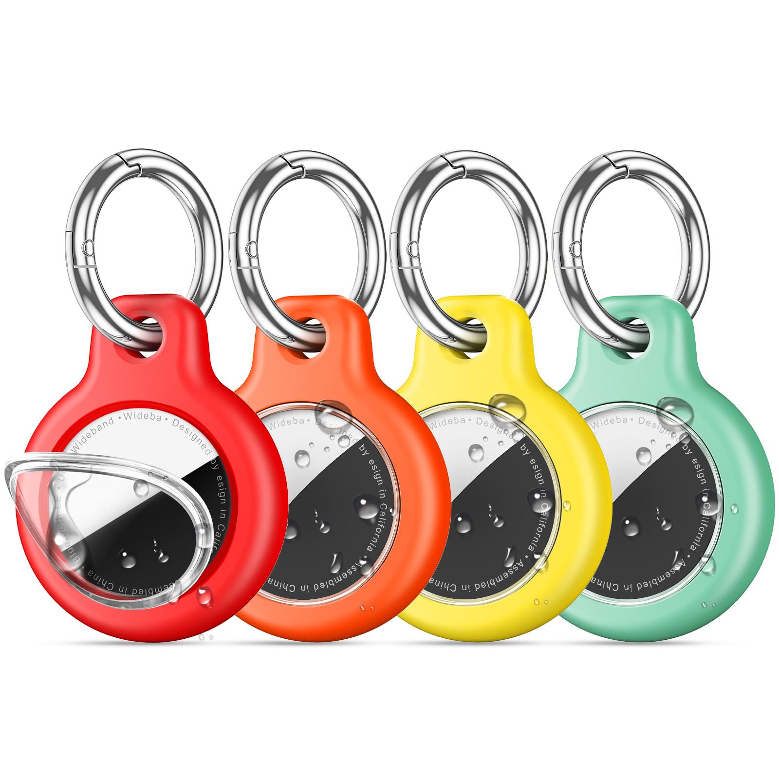 4 Pack IPX8 Waterproof Airtag Holder airtag Keychain for Apple AirTags with Air Tag Keychain,Silicone GPS Cover+TPU Clear Waterproof Cover Air-Tag Item Finders Case for Pets,Kids-Black/White/Red/Blue