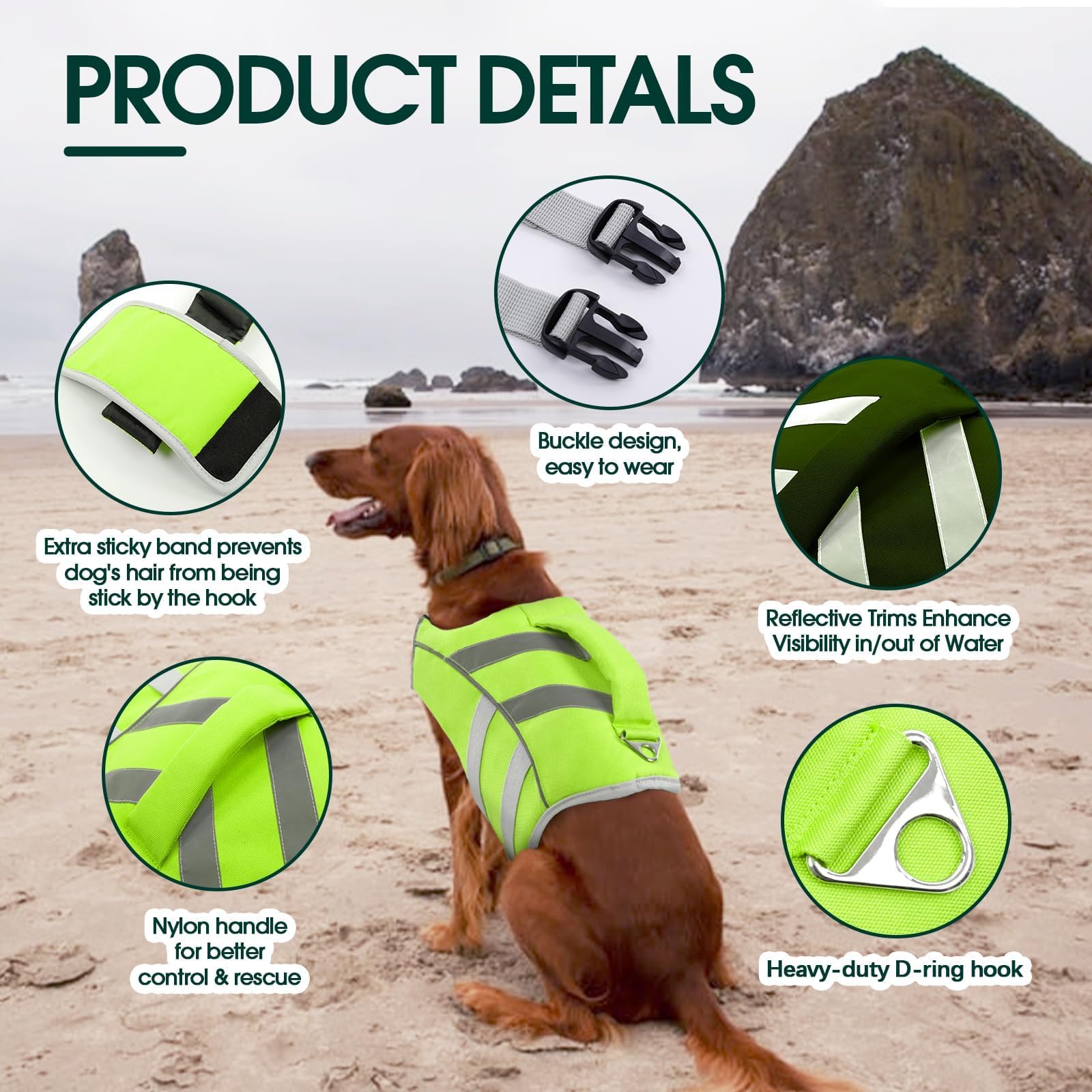 Dog Life Jacket with Reflective Stripes - Adjustable High Visibility Vest, Ripstop Lifesaver, Pet Preserver with High Flotation Swimsuit
