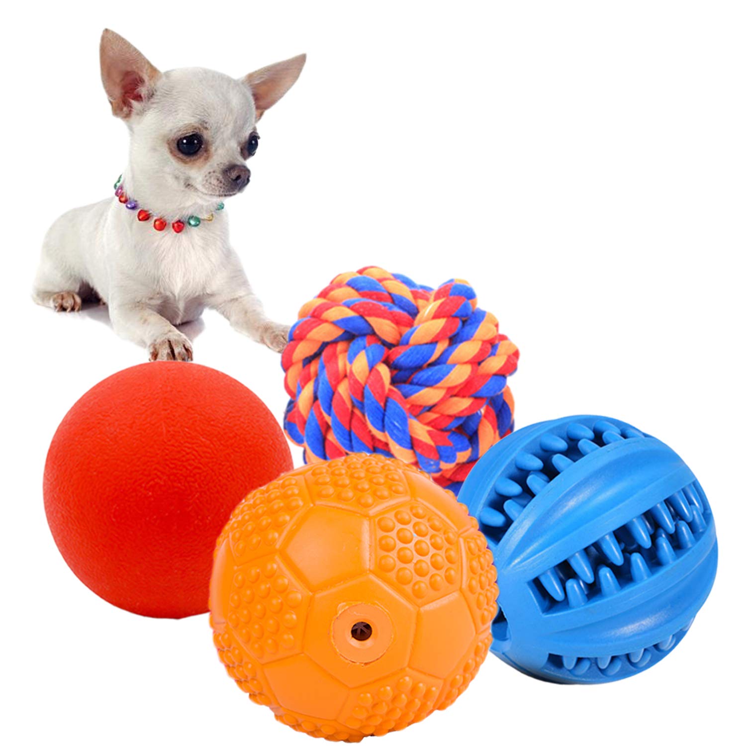 Puppy Balls - Pack with Different Functions & Teething Toys for Small Dogs, Squeaky Dog Balls, Rubber Chew Toys for Enrichment