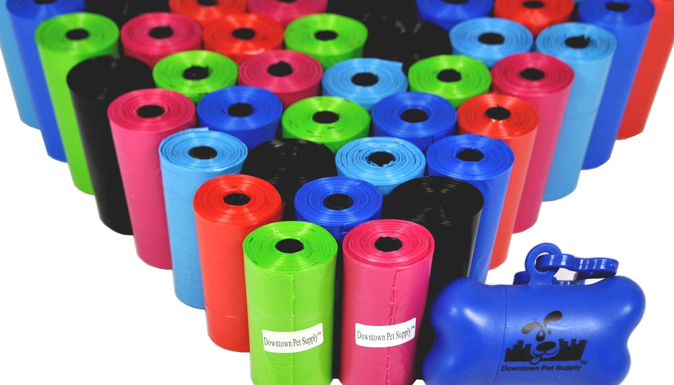 Poop Bags for Dogs with Dispenser, 500 Count - Leak-Proof Dog Waste Bags and Bone-Shaped Dog Poop Bags Holder for Leash - Rainbow with Paw Prints, 12.5" x 8.5"