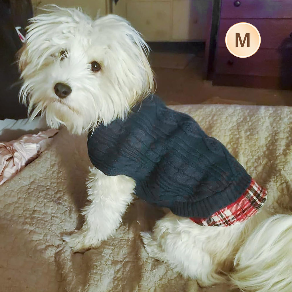 Premium Dog Sweater Soft Pullover Dog Sweaters for Small Dogs Male Stretchy Knitwear Cat Clothes Warm Turtleneck Small Dogs Sweater with Gingham Patchwork Comfy Pet Coat for Fall Winter Cold Weather