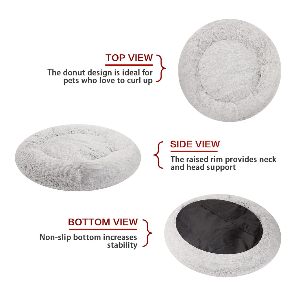 Calming Donut Dog Bed for Extra Large Dogs, Round Plush Bed with Non-Slip Bottom