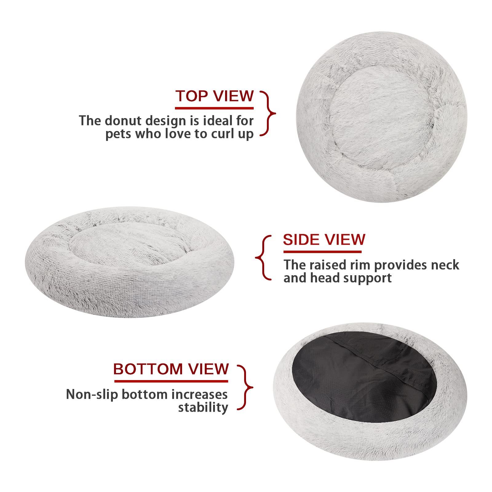 Calming Donut Dog Bed for Extra Large Dogs, Round Plush Bed with Non-Slip Bottom