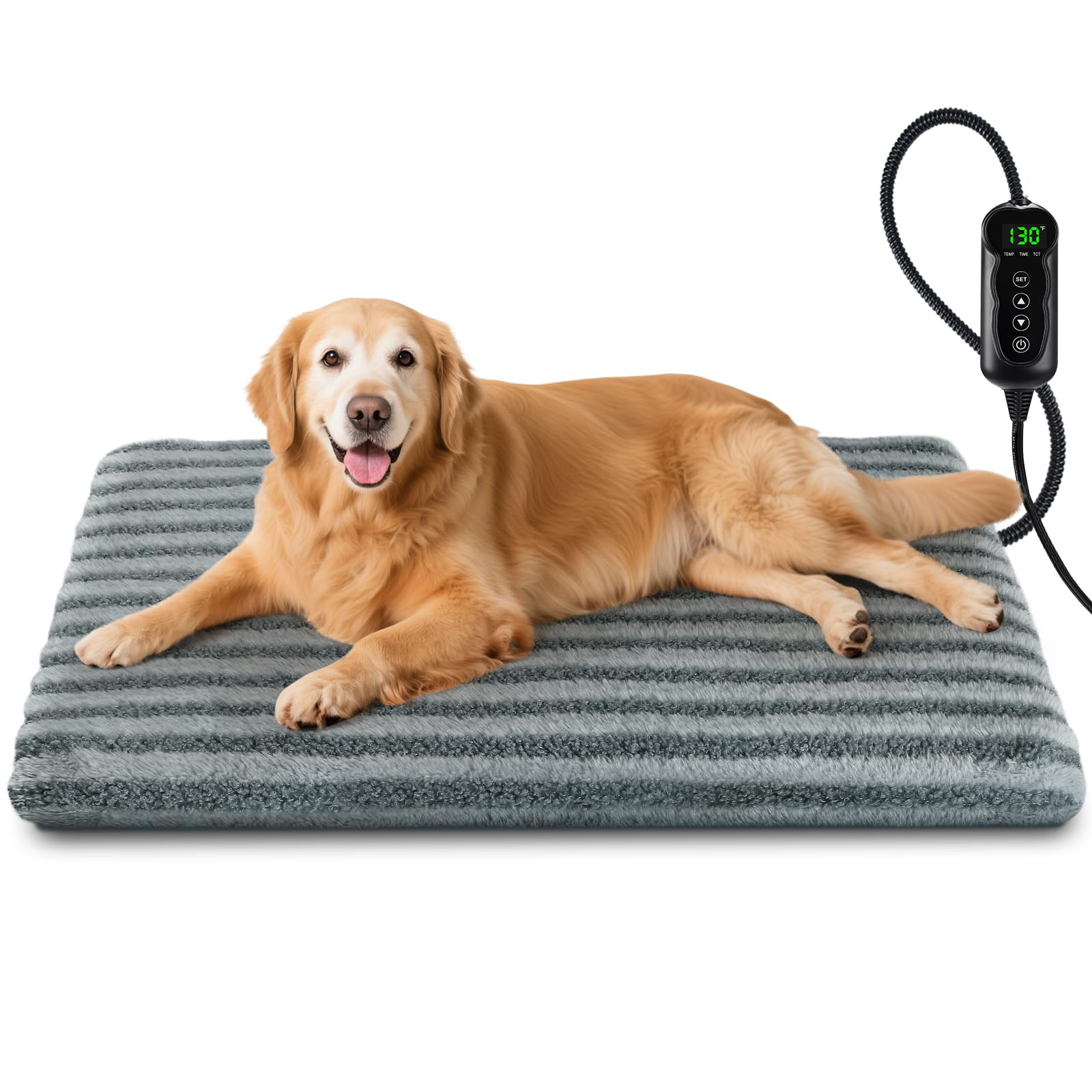 Large Pet Heating Pad, Waterproof Heated Dog Cat Bed with 11 Adjustable Temperatures & 24H Timer, Auto Shut-Off, Chew-Resistant Cord, Washable Cover, Indoor Electric Heating Mat