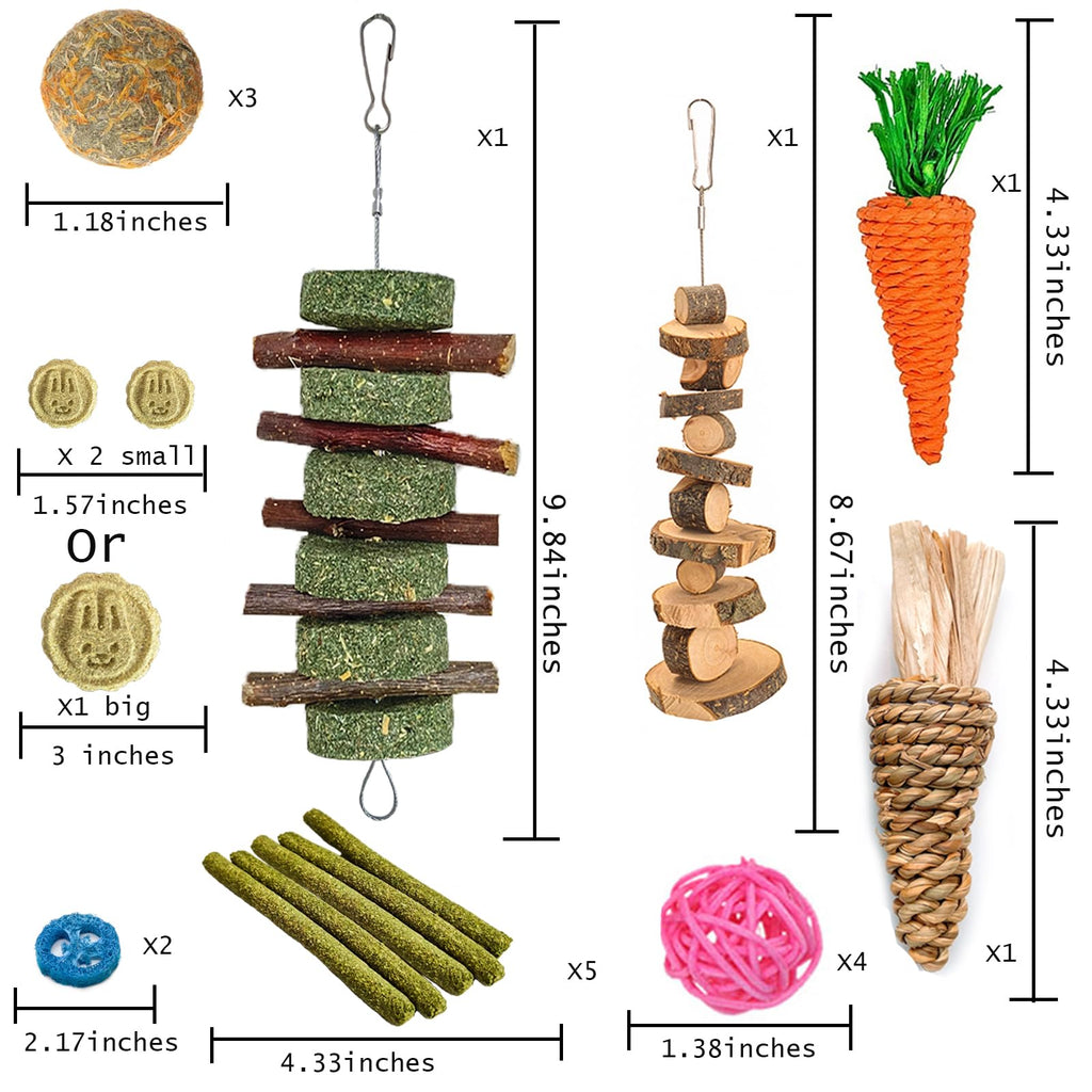 20 PCS Bunny Chew Toys for Teeth, Natural Rabbit Toys Apple Wood Grass Timothy Sticks Chew and Treat for Guinea Pigs Hamster Chinchillas