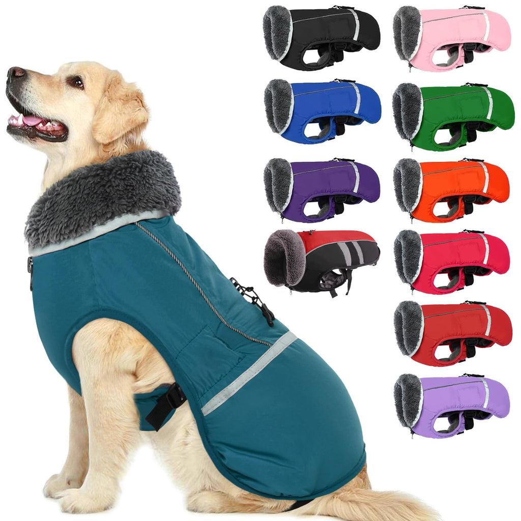 Premium Warm Dog Coat Reflective Dog Jacket, Waterproof Dog Winter Coat Turtleneck Dog Clothes for Cold Weather, Thick Fleece Dog Snowsuit Christmas Dog Vest Pet Apparel for Small Medium Large Dogs