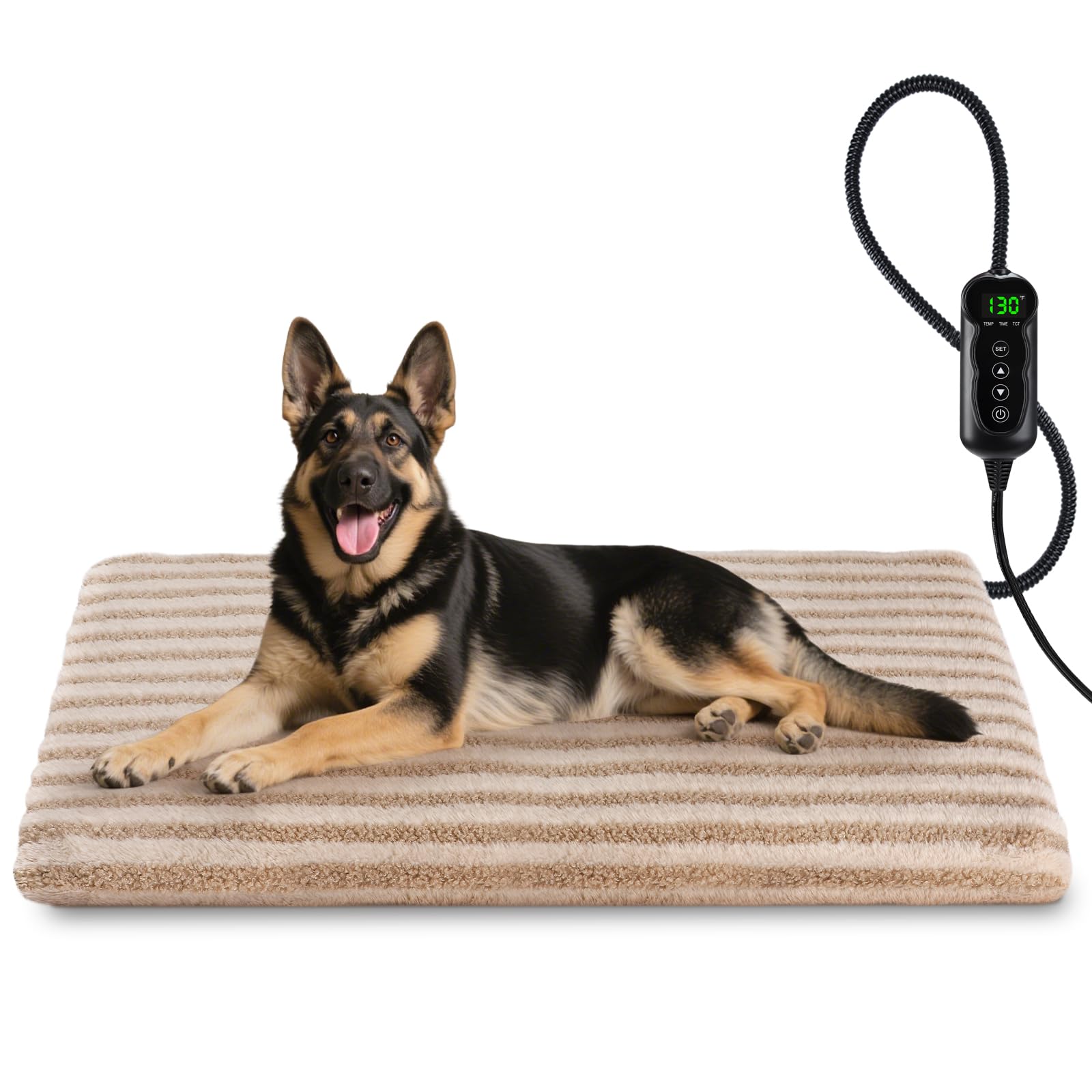 Large Pet Heating Pad, Waterproof Heated Dog Cat Bed with 11 Adjustable Temperatures & 24H Timer, Auto Shut-Off, Chew-Resistant Cord, Washable Cover, Indoor Electric Heating Mat