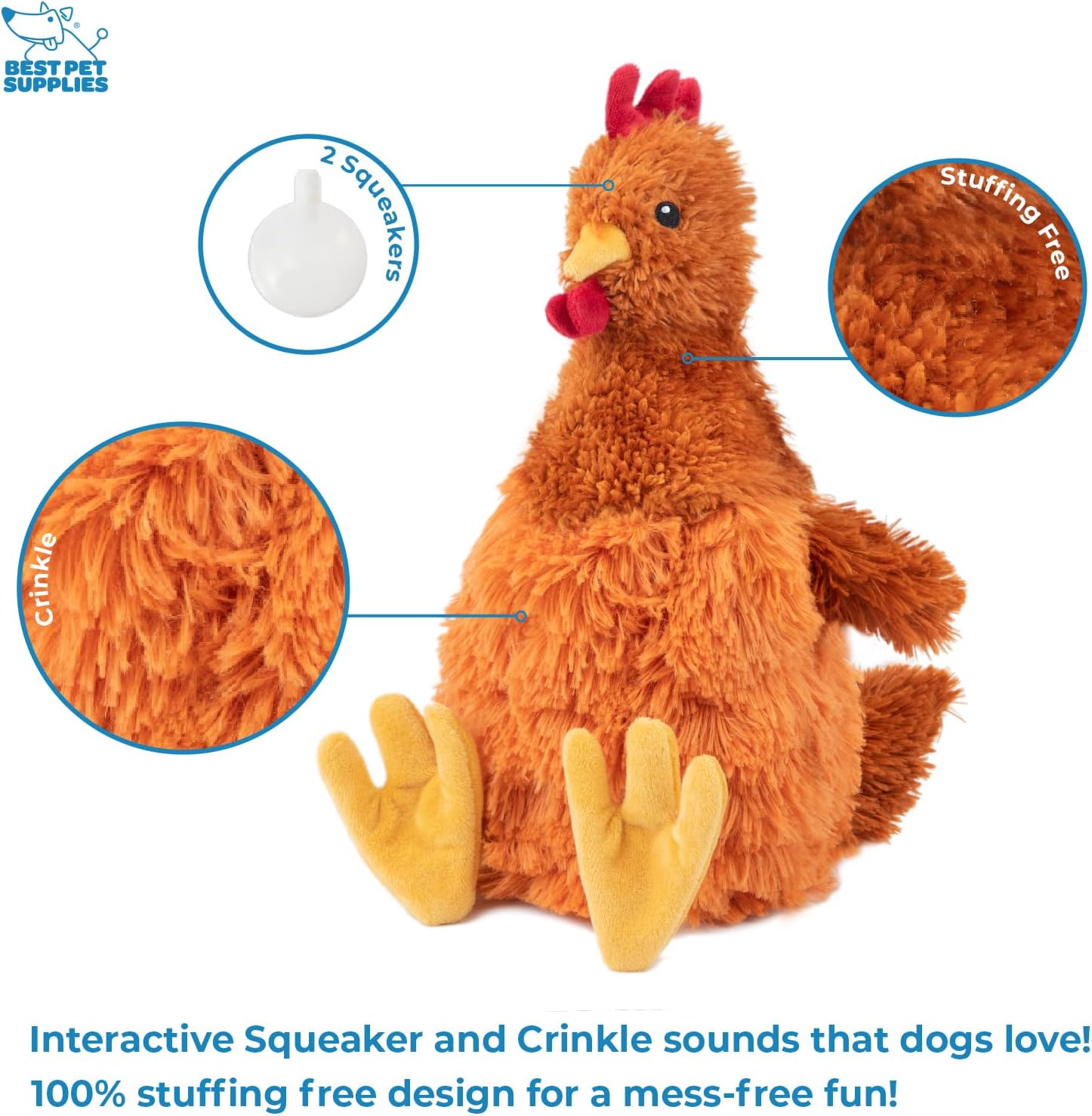 Interactive Squeaky Dog Chew Toy, Ideal Dog Toys for Chewers, Small, Medium & Large Dogs, and Fetch Lovers - Crinkle Chicken (Brown), Large