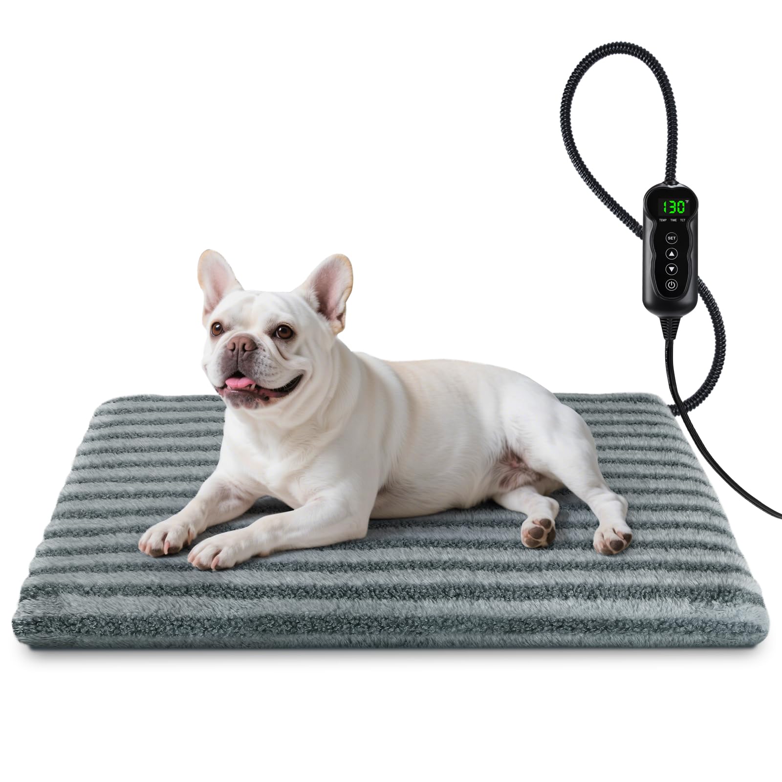 Large Pet Heating Pad, Waterproof Heated Dog Cat Bed with 11 Adjustable Temperatures & 24H Timer, Auto Shut-Off, Chew-Resistant Cord, Washable Cover, Indoor Electric Heating Mat